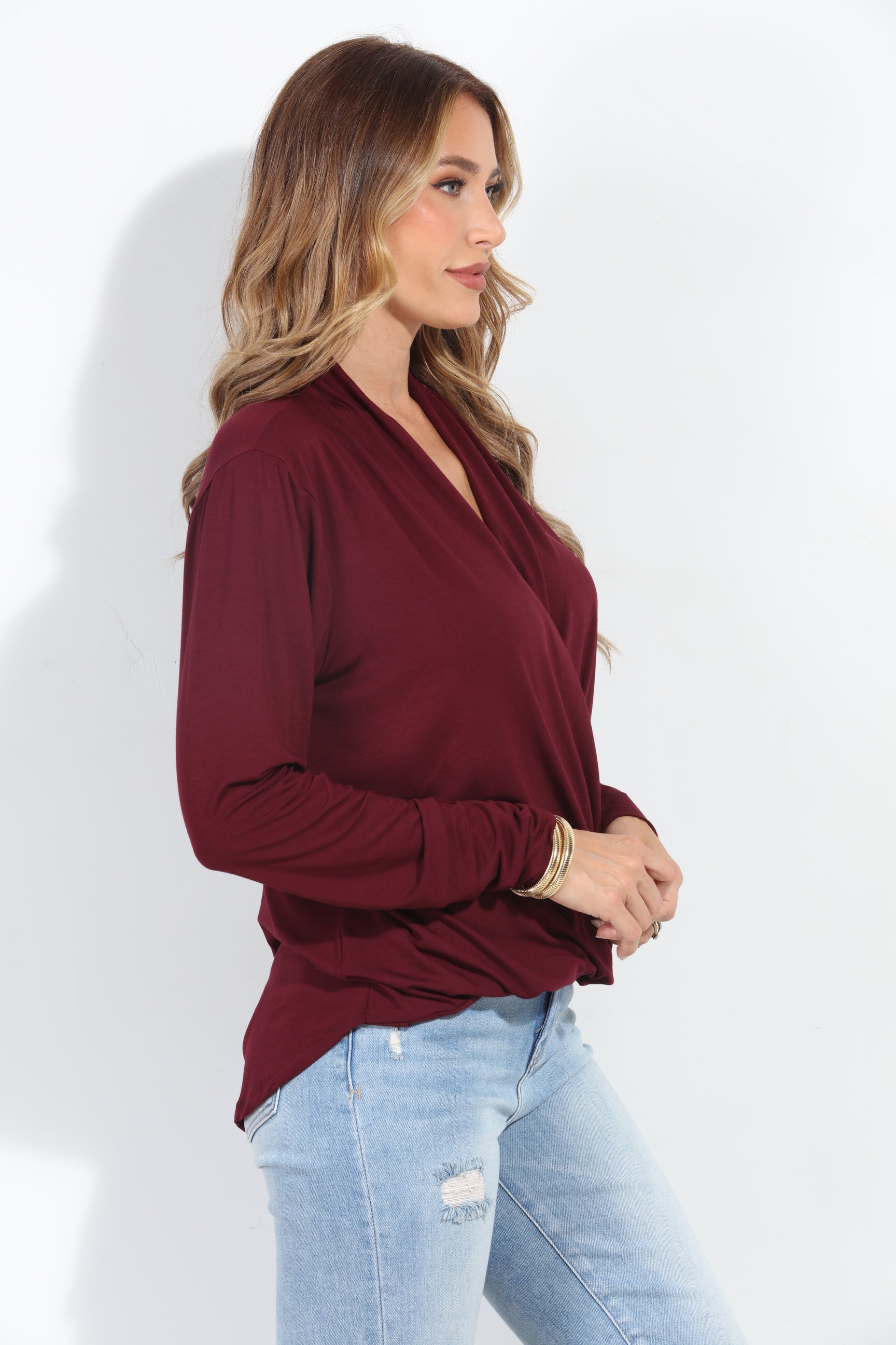 Elderberry Cupro Draped Surplice Top - BEST SELLER