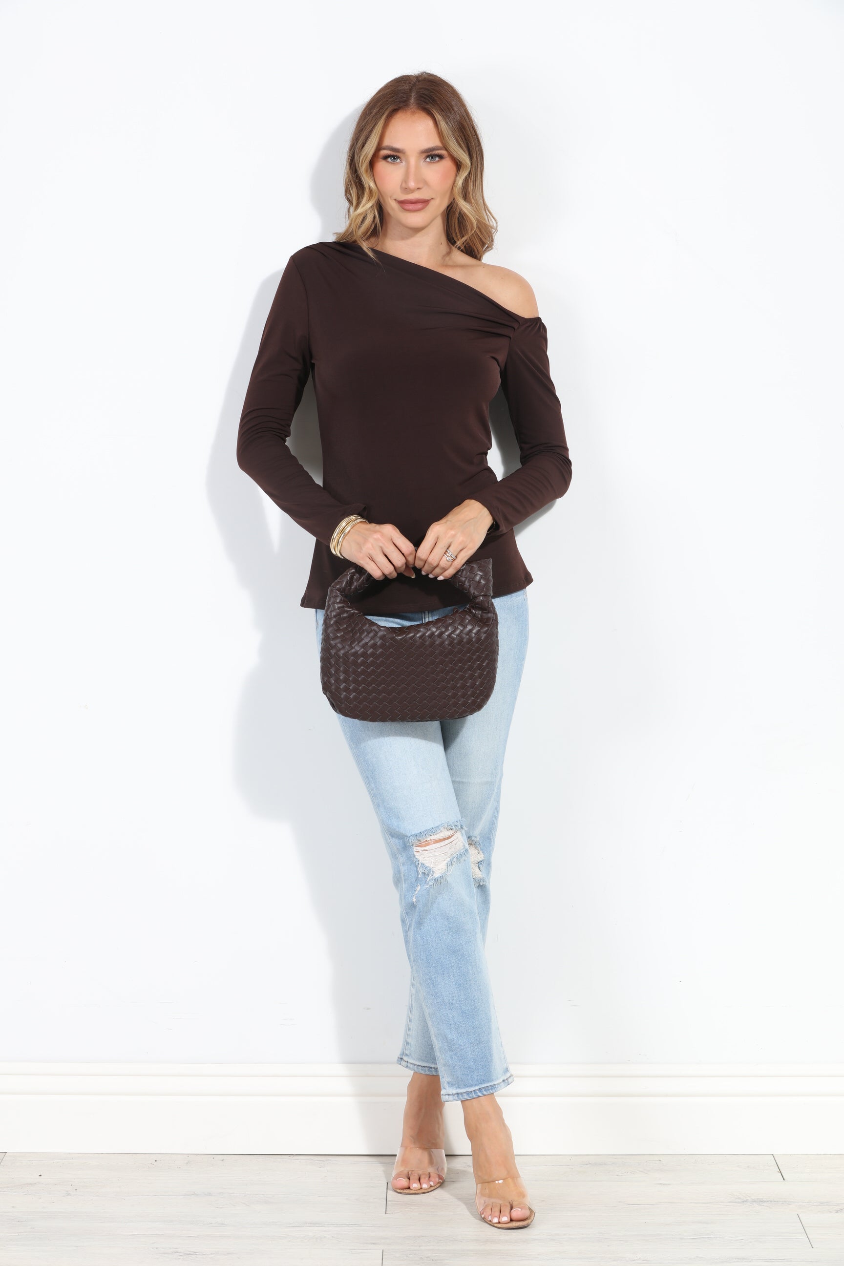 Chocolate Asymmetrical Long Sleeve Top-BEST SELLER