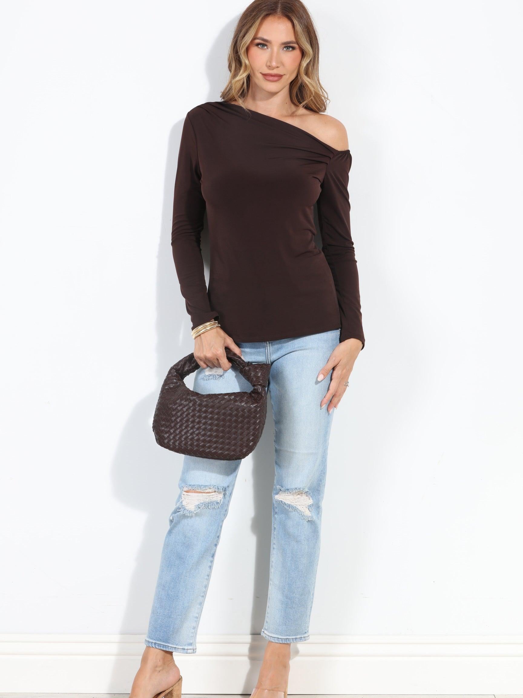 Chocolate Asymmetrical Long Sleeve Top-BEST SELLER