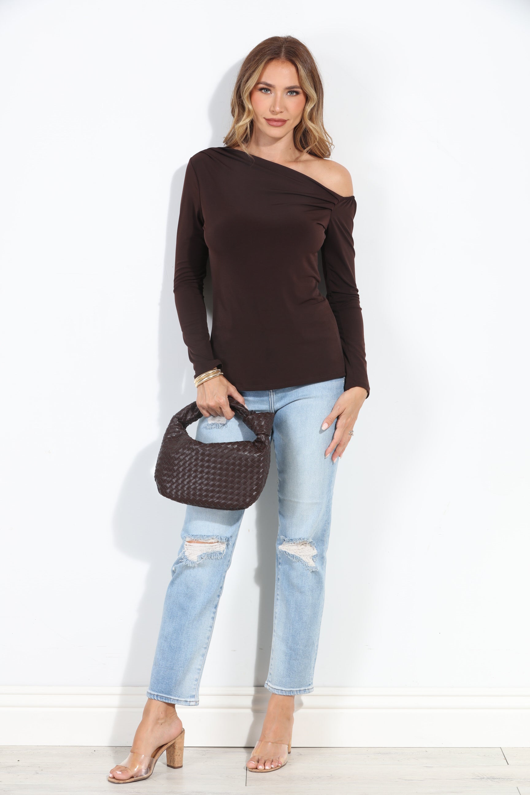 Chocolate Asymmetrical Long Sleeve Top-BEST SELLER