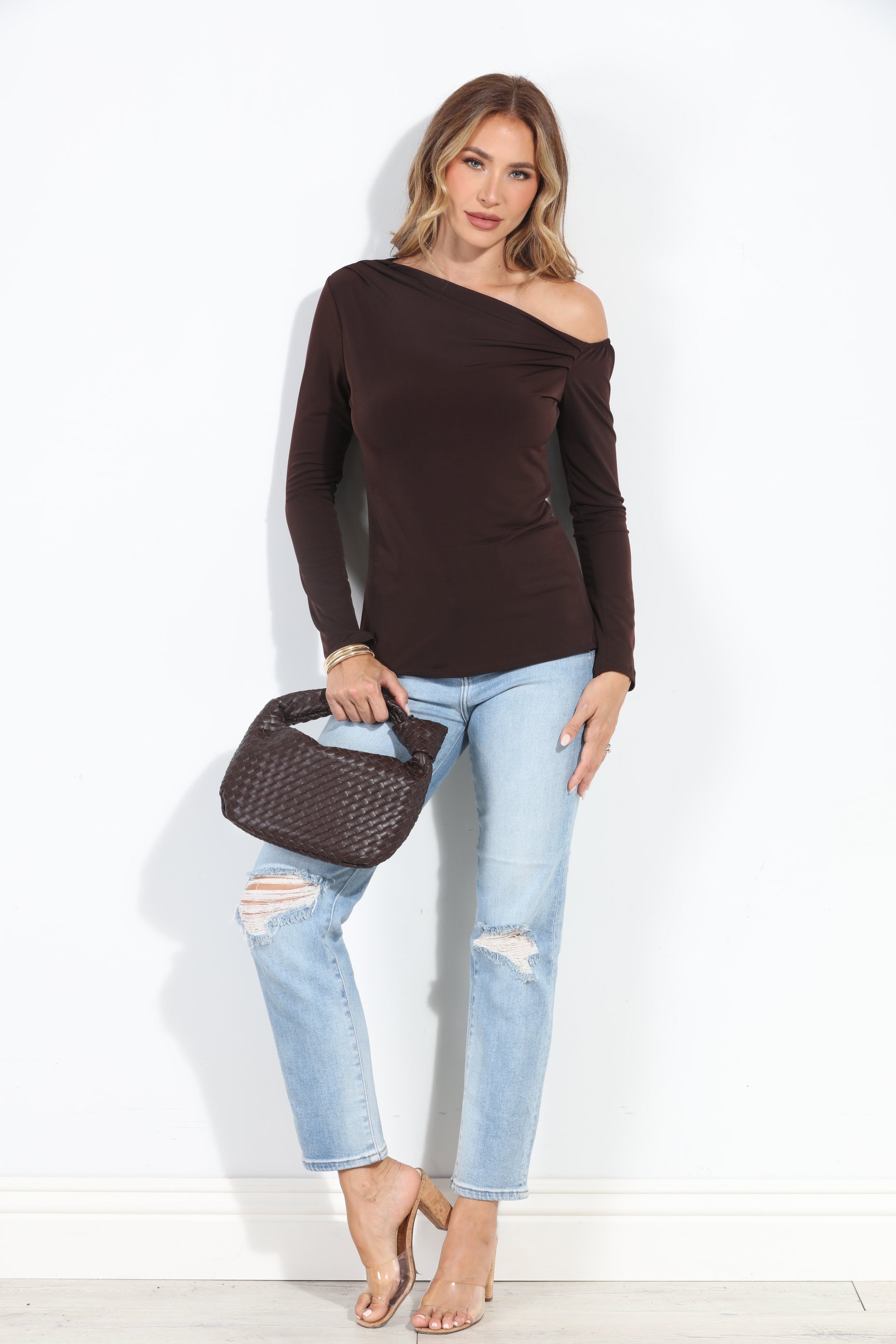 Chocolate Asymmetrical Long Sleeve Top-BEST SELLER