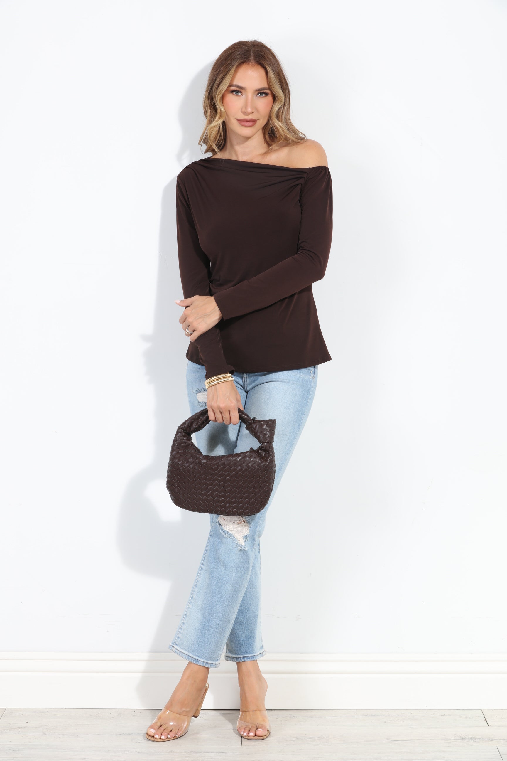 Chocolate Asymmetrical Long Sleeve Top-BEST SELLER