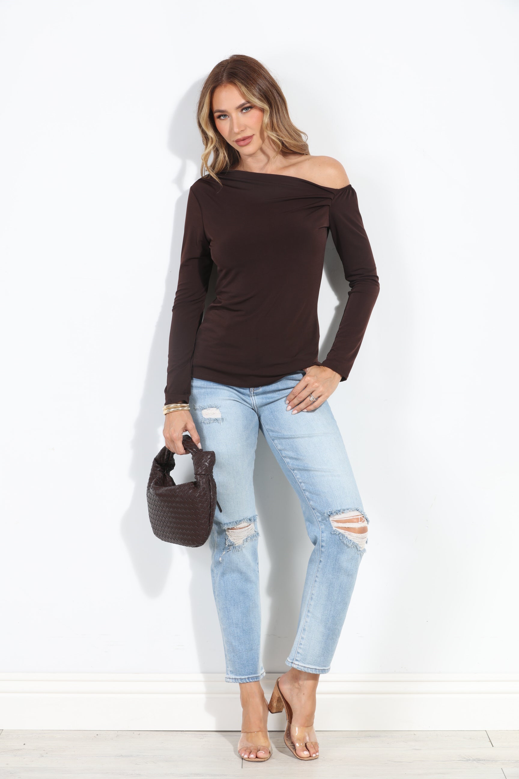 Chocolate Asymmetrical Long Sleeve Top-BEST SELLER