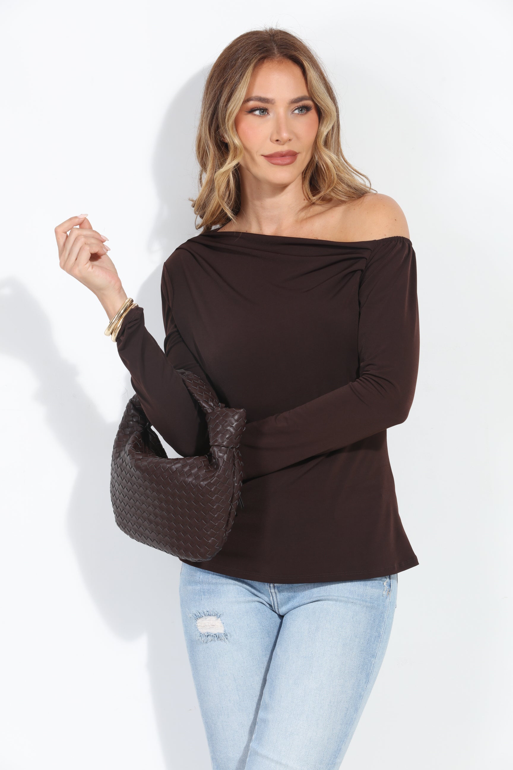 Chocolate Asymmetrical Long Sleeve Top-BEST SELLER