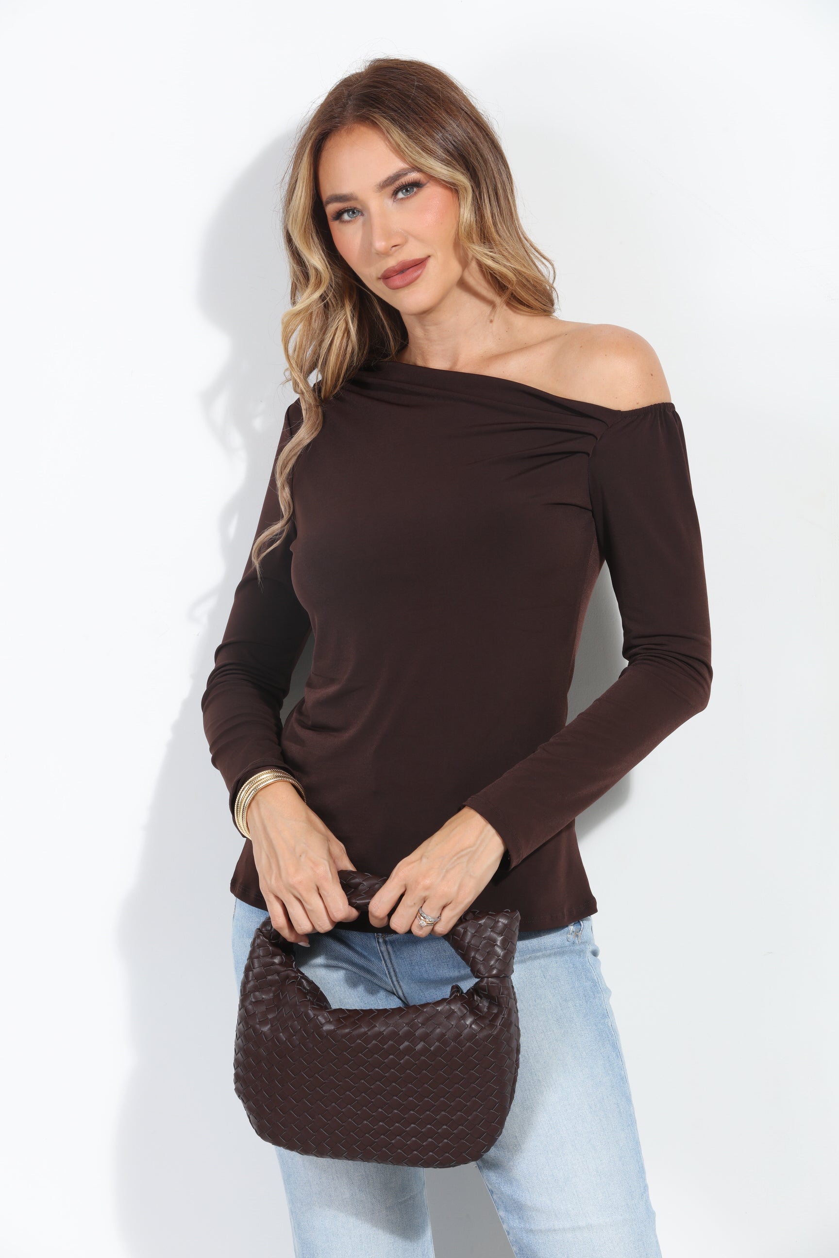 Chocolate Asymmetrical Long Sleeve Top-BEST SELLER