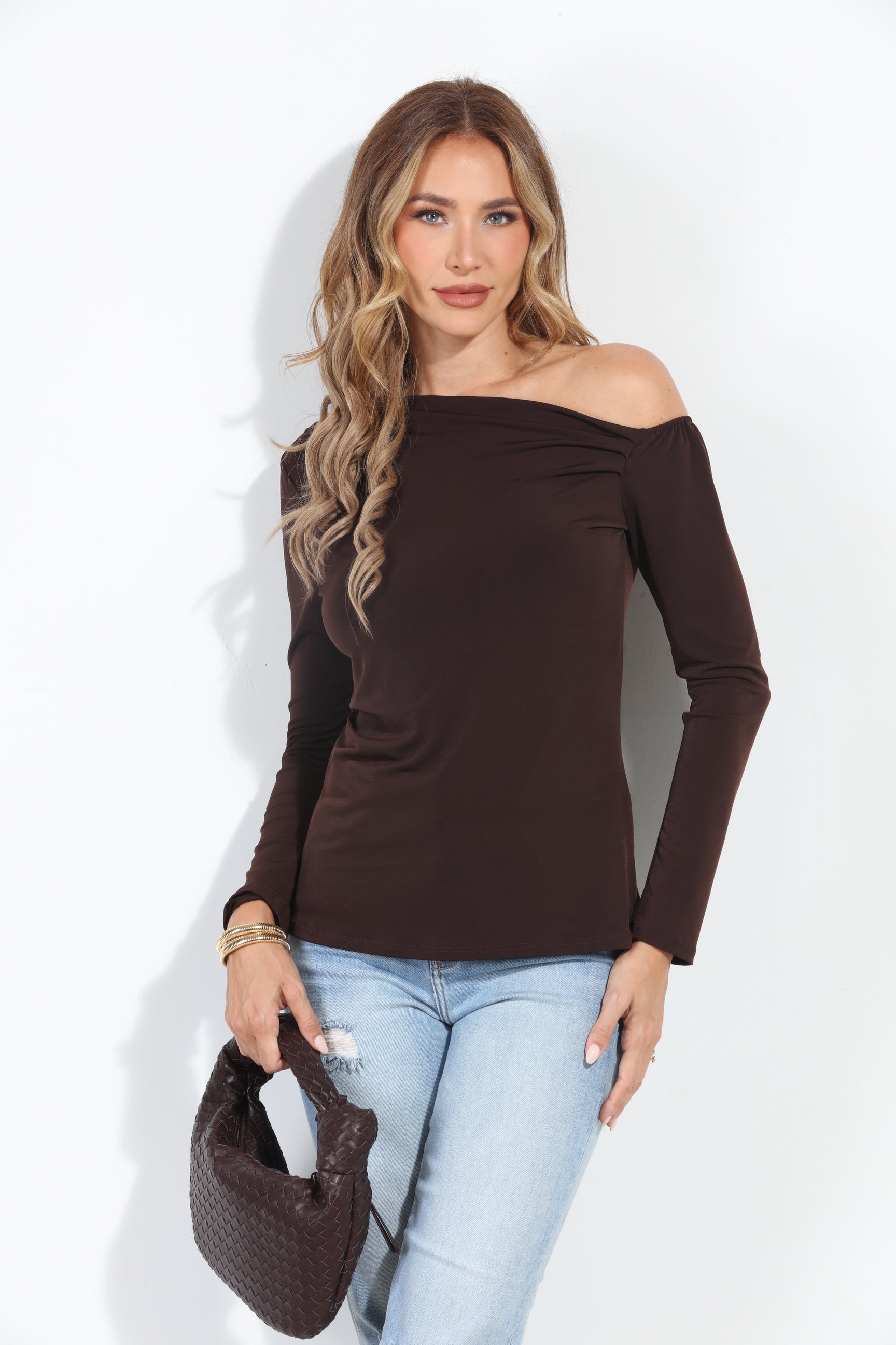 Chocolate Asymmetrical Long Sleeve Top-BEST SELLER