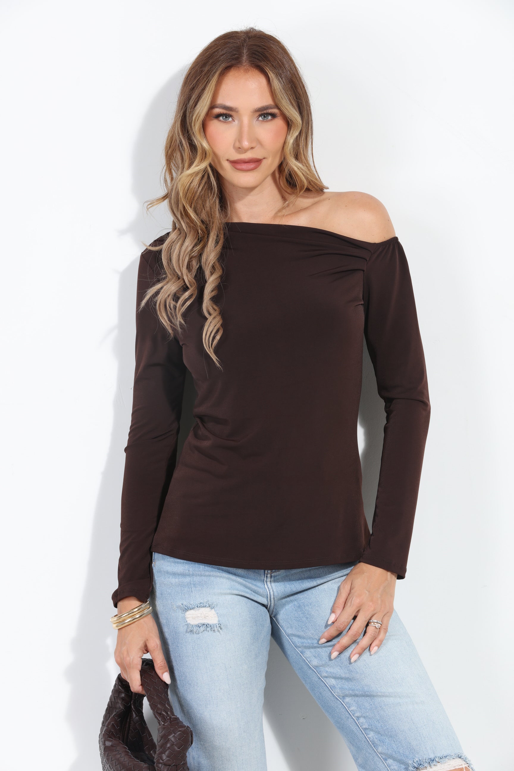 Chocolate Asymmetrical Long Sleeve Top-BEST SELLER