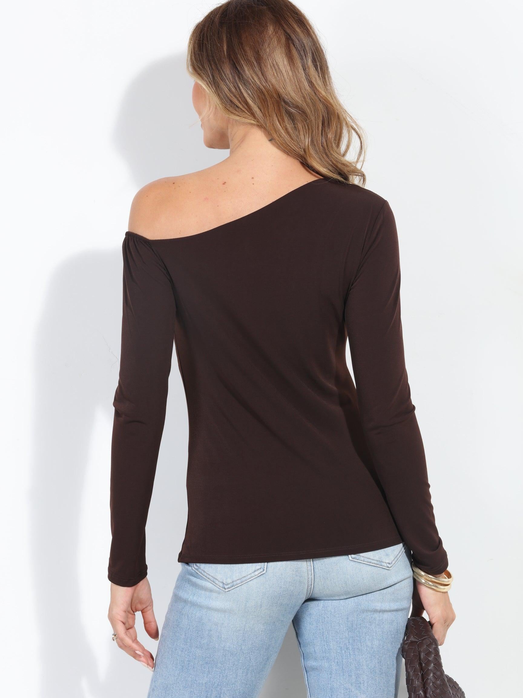 Chocolate Asymmetrical Long Sleeve Top-BEST SELLER