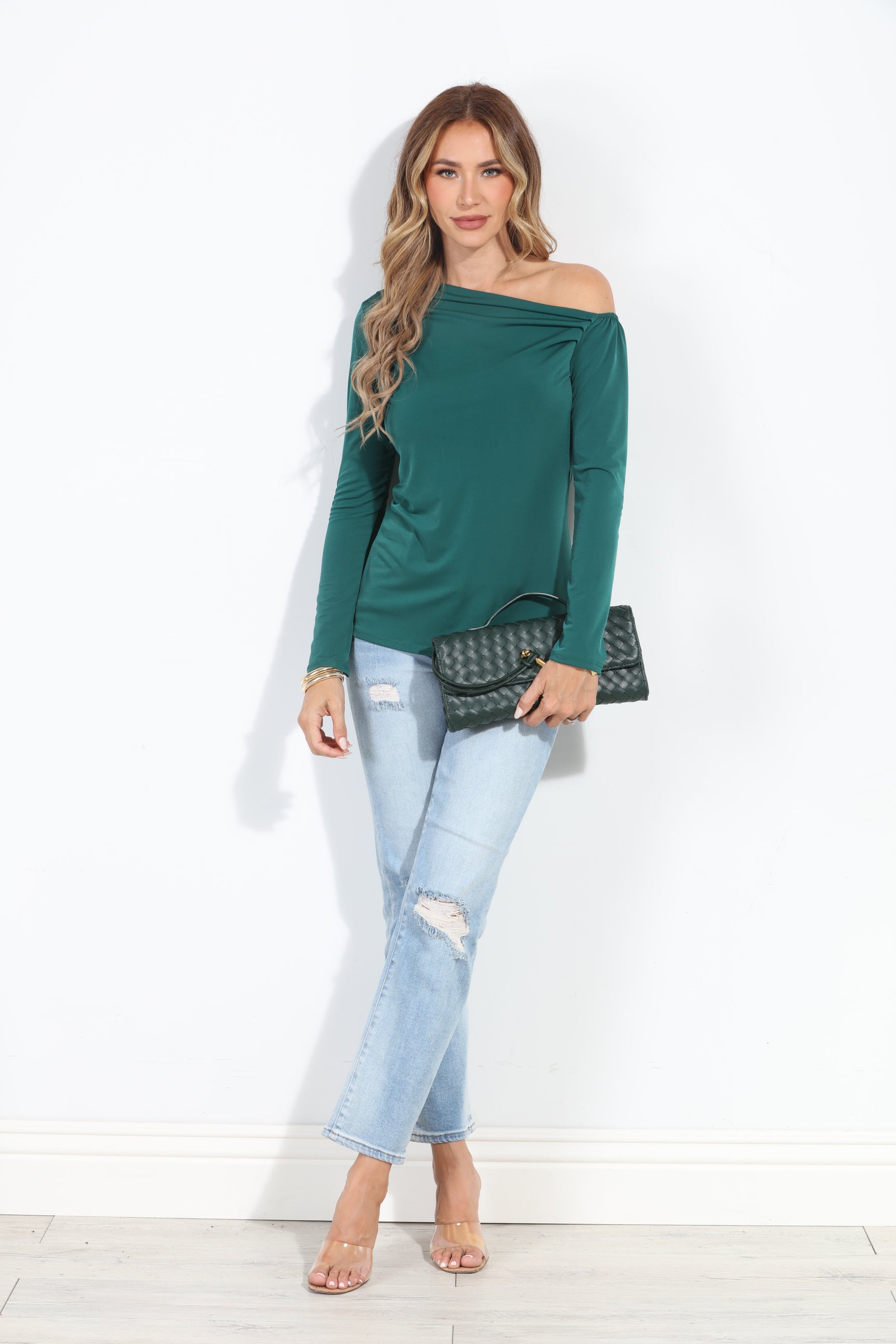 Hunter Green Asymmetrical Long Sleeve Top-BEST SELLER