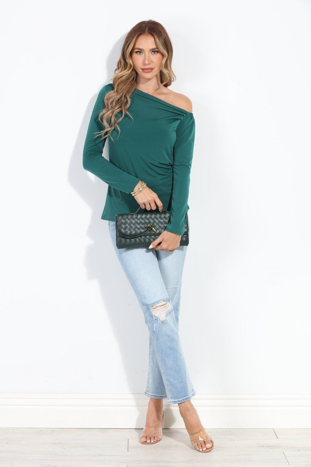Hunter Green Asymmetrical Long Sleeve Top-BEST SELLER