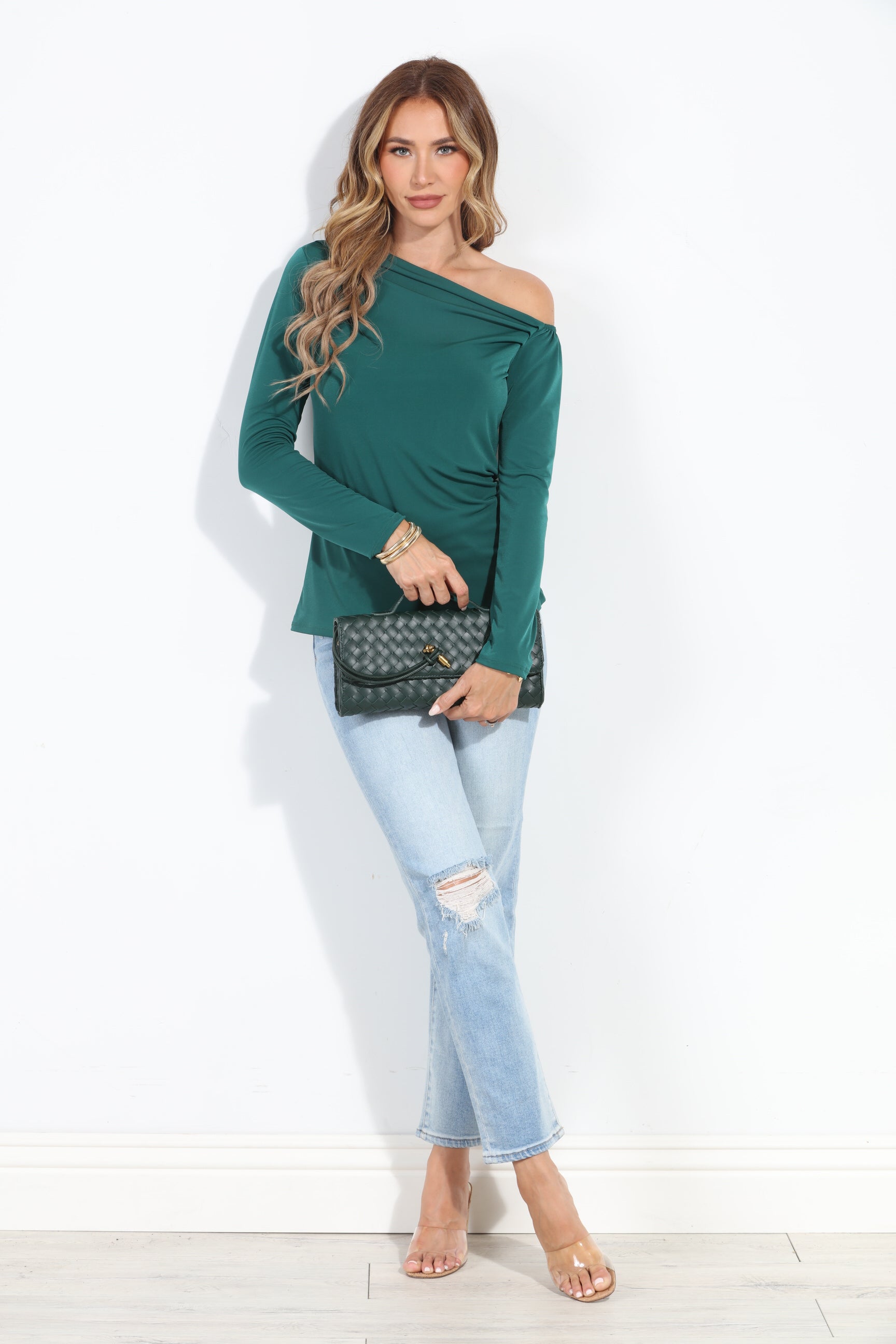 Hunter Green Asymmetrical Long Sleeve Top-BEST SELLER