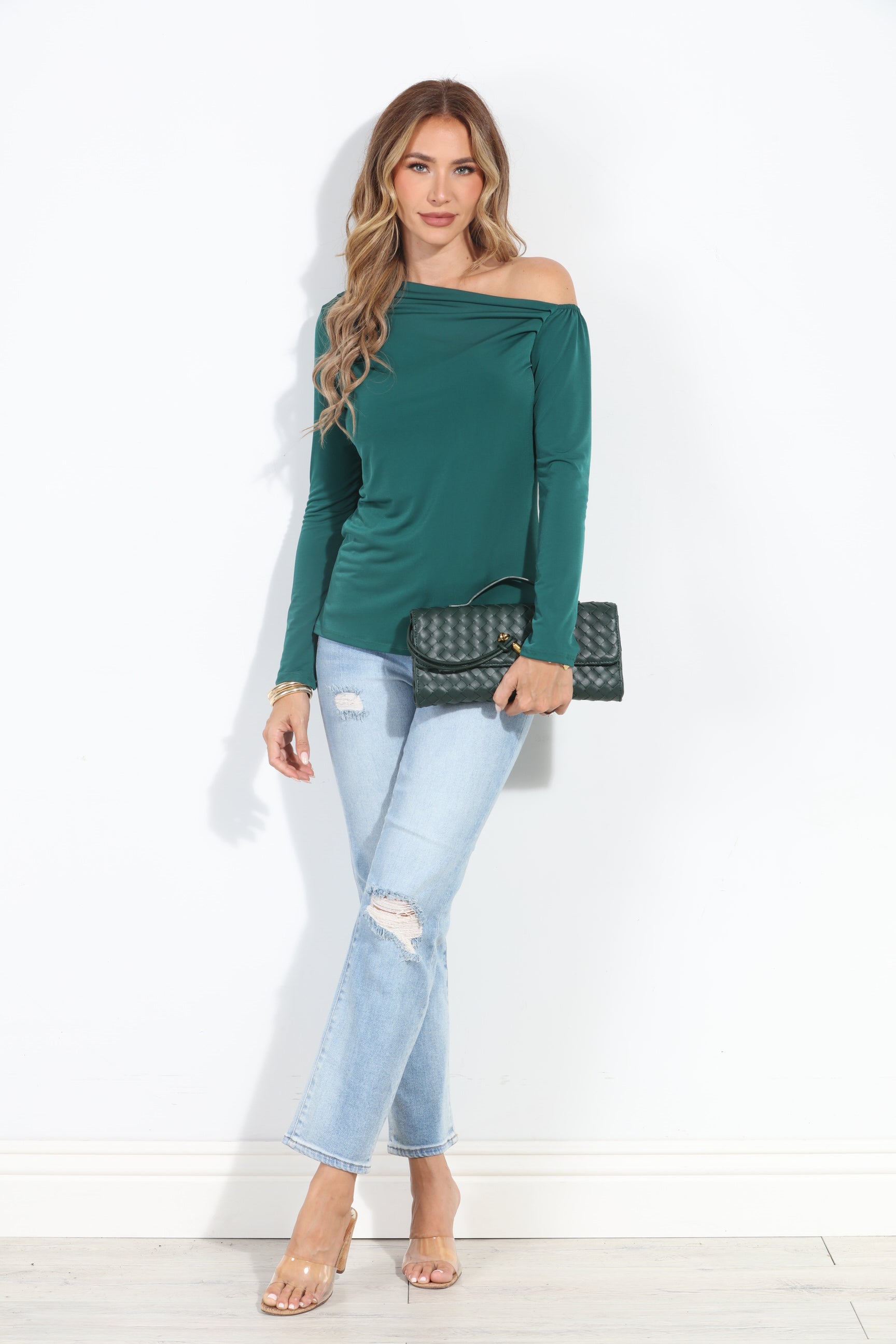 Hunter Green Asymmetrical Long Sleeve Top-BEST SELLER