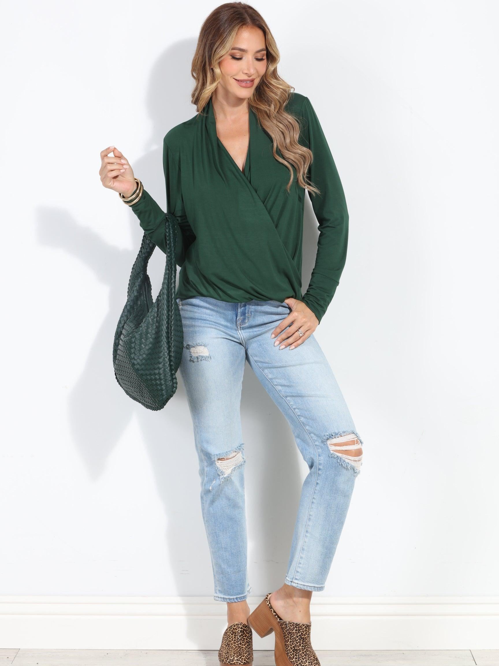 Spruce Cupro Draped Surplice Top - BEST SELLER