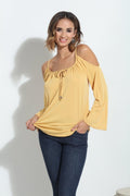 Mustard Cupro Cold Shoulder Top-FINAL SALE