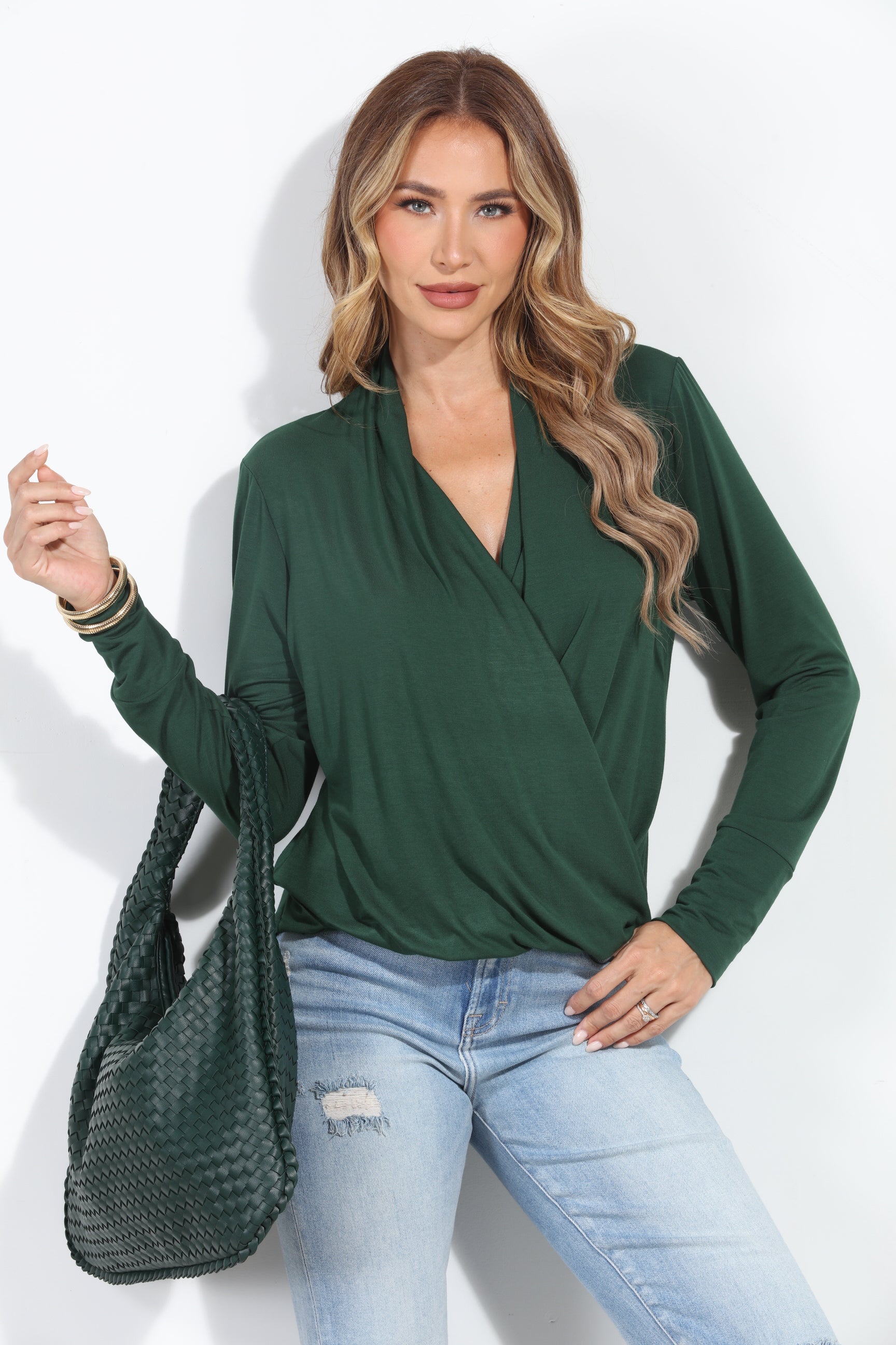 Spruce Cupro Draped Surplice Top - BEST SELLER