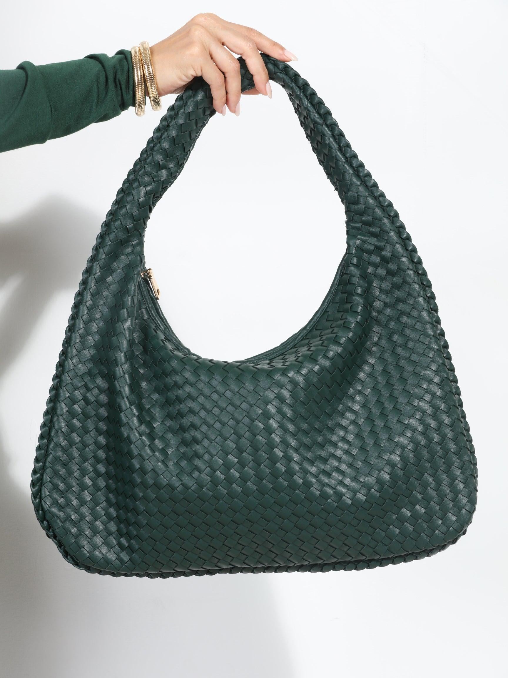 Hunter Green Woven Shoulder Purse-BEST SELLER