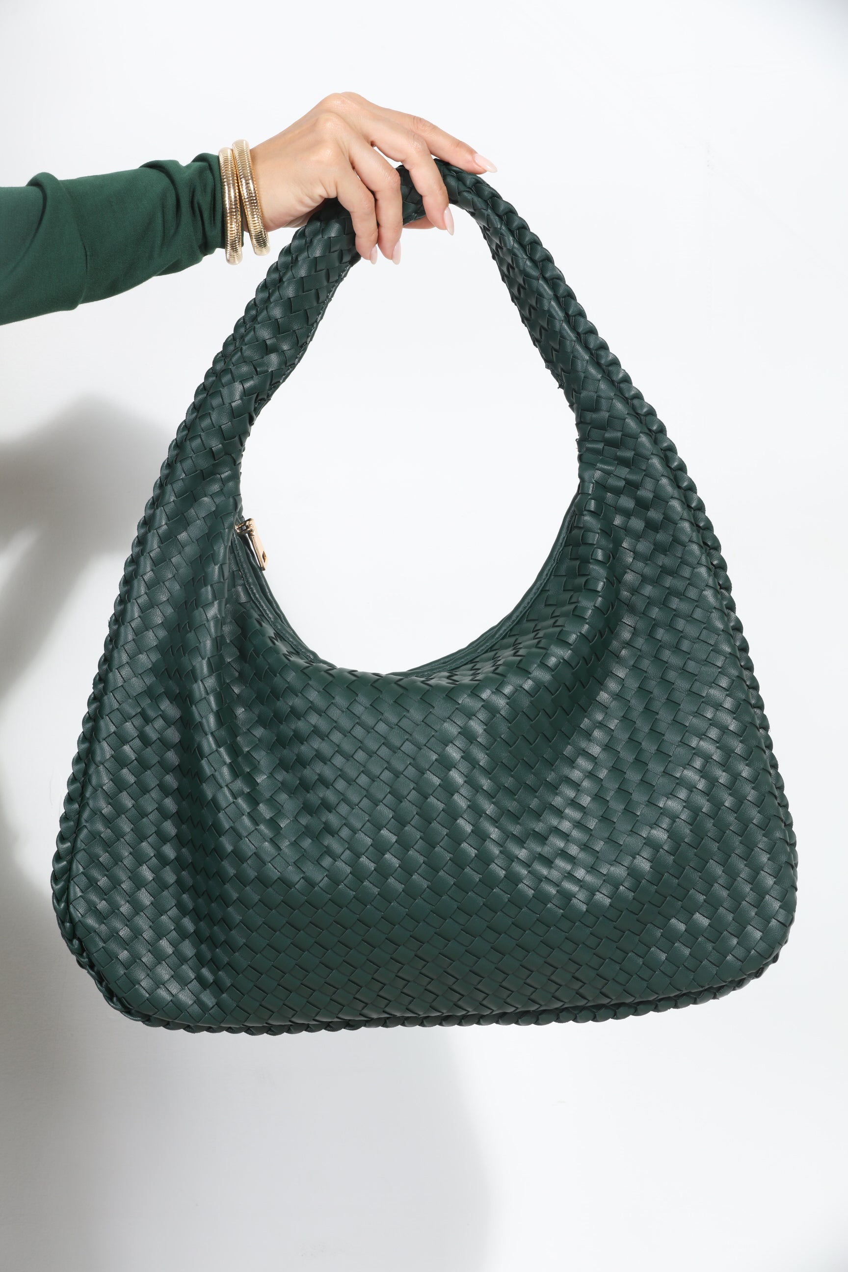 Hunter Green Woven Shoulder Purse-BEST SELLER