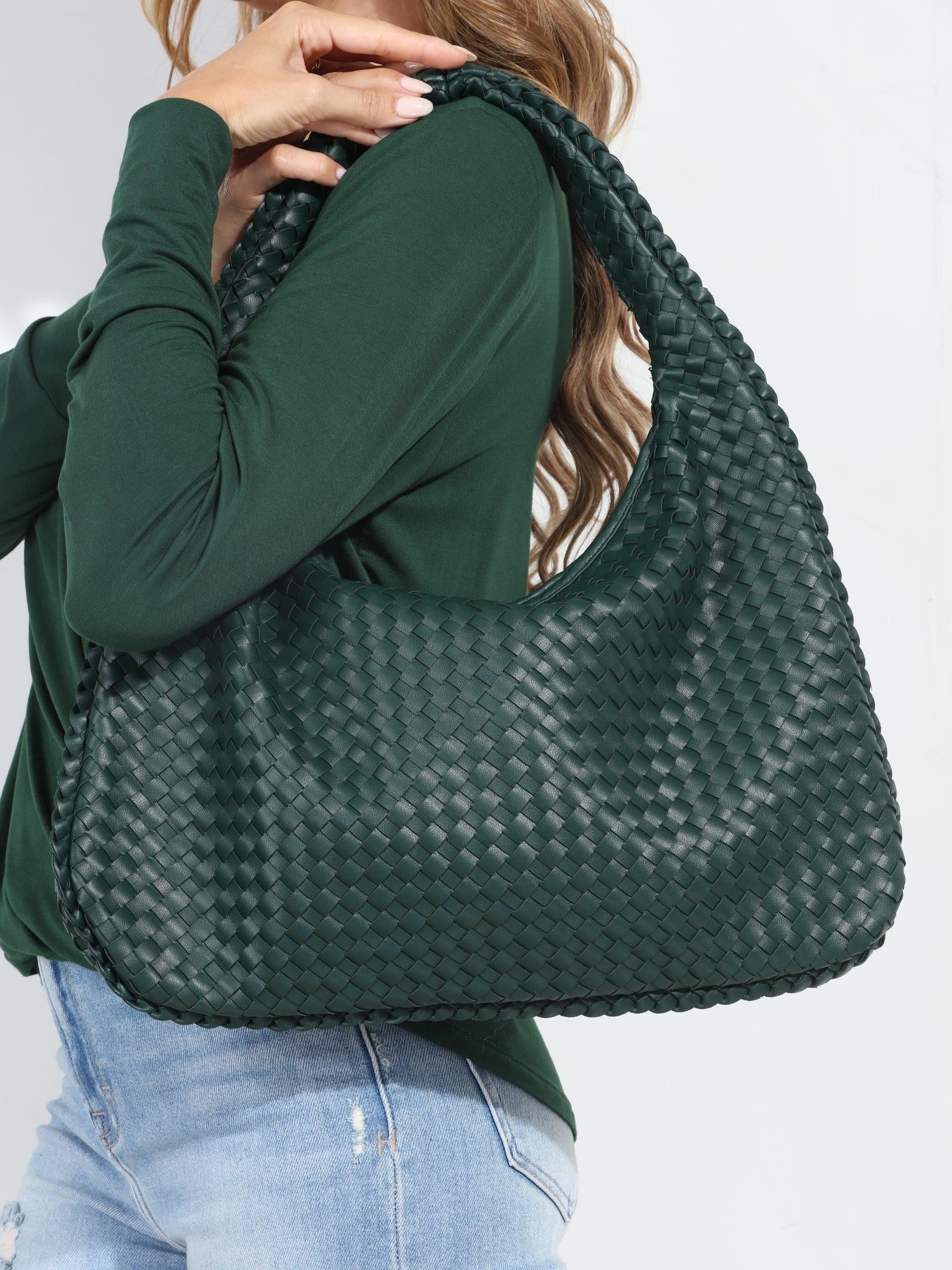 Hunter Green Woven Shoulder Purse-BEST SELLER