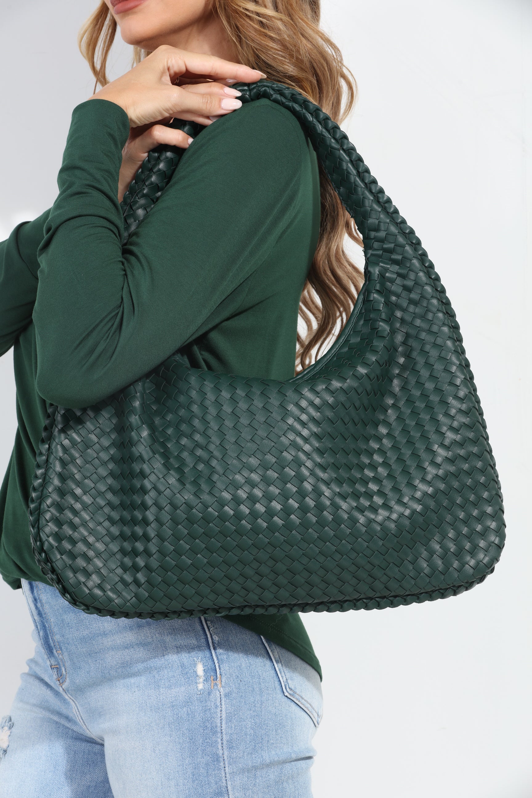 Hunter Green Woven Shoulder Purse-BEST SELLER