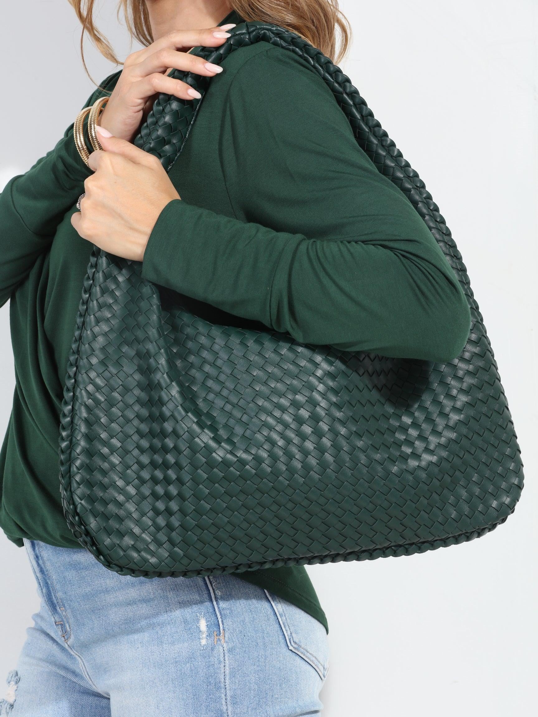 Hunter Green Woven Shoulder Purse-BEST SELLER