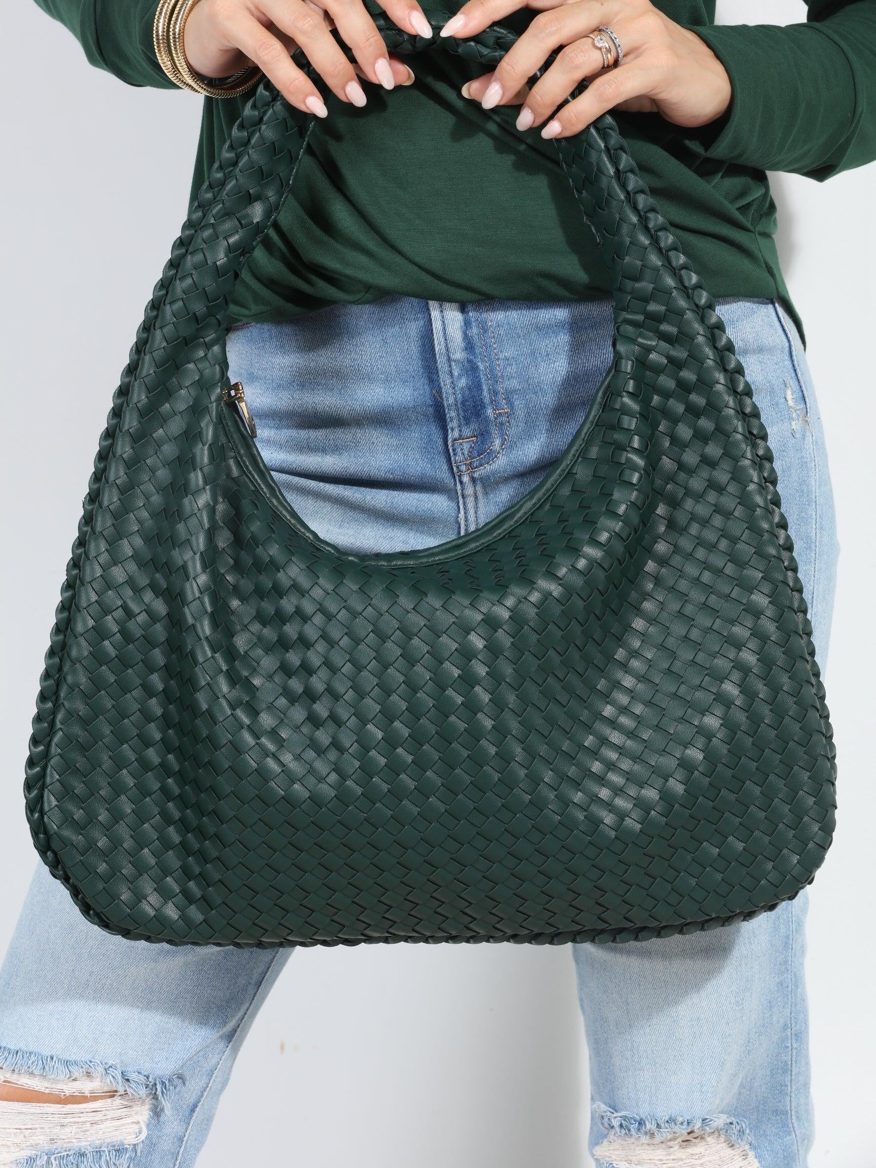 Hunter Green Woven Shoulder Purse-BEST SELLER