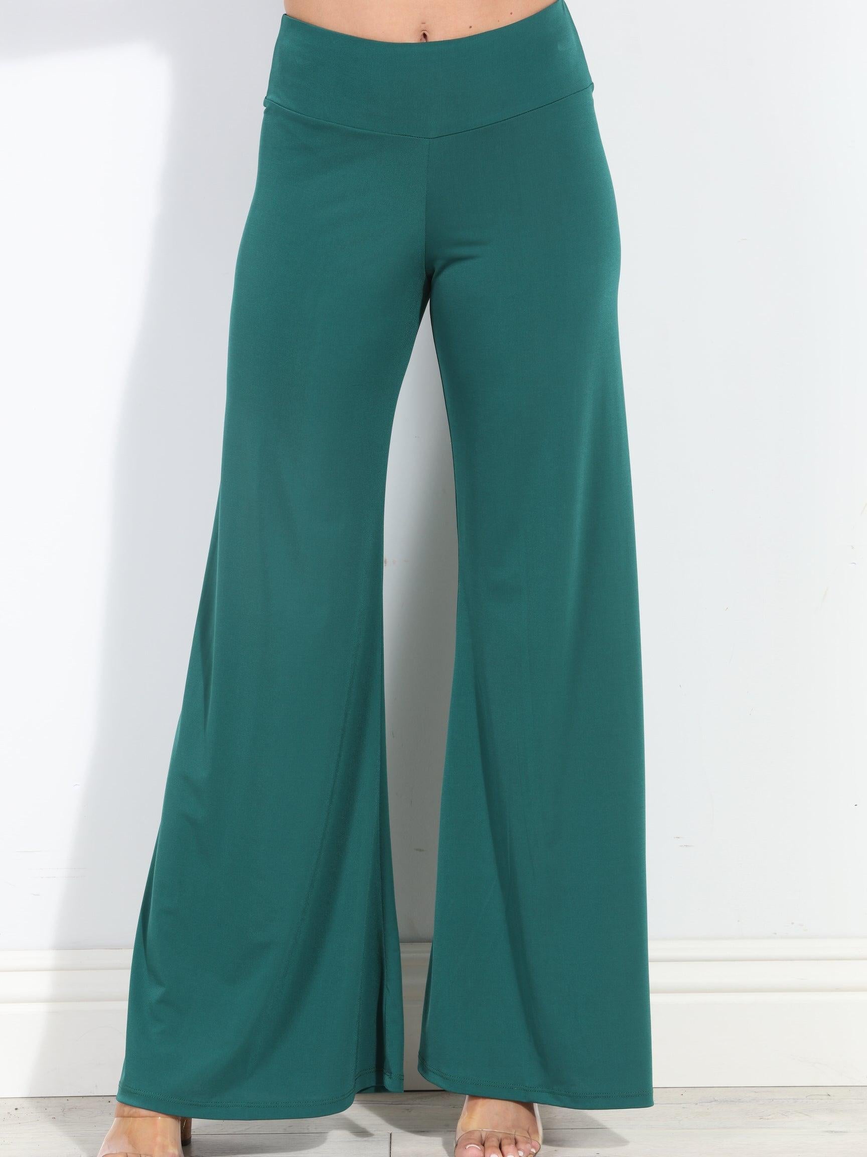 Hunter Green Stretch Wide  Leg Pants-BEST SELLER
