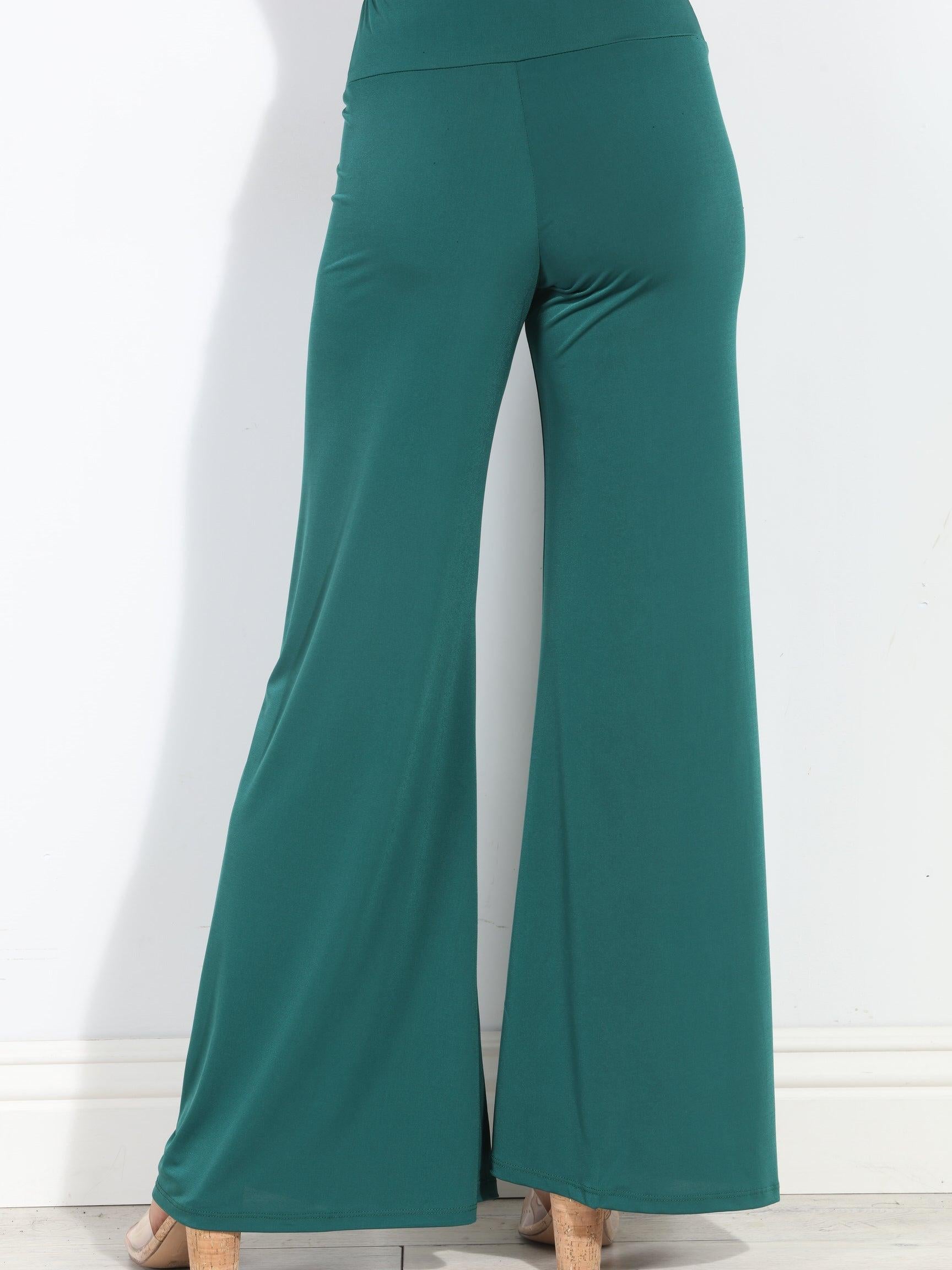 Hunter Green Stretch Wide  Leg Pants-BEST SELLER