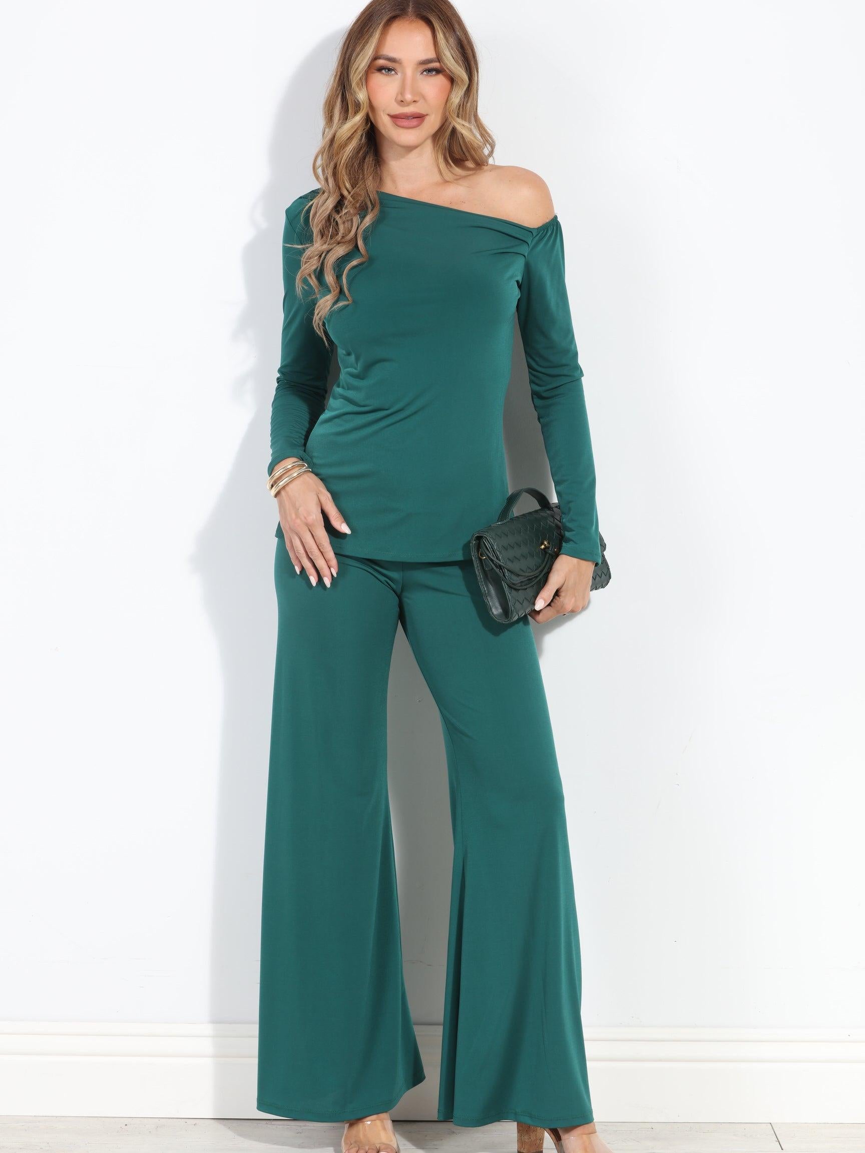 Hunter Green Asymmetrical Long Sleeve Top-BEST SELLER