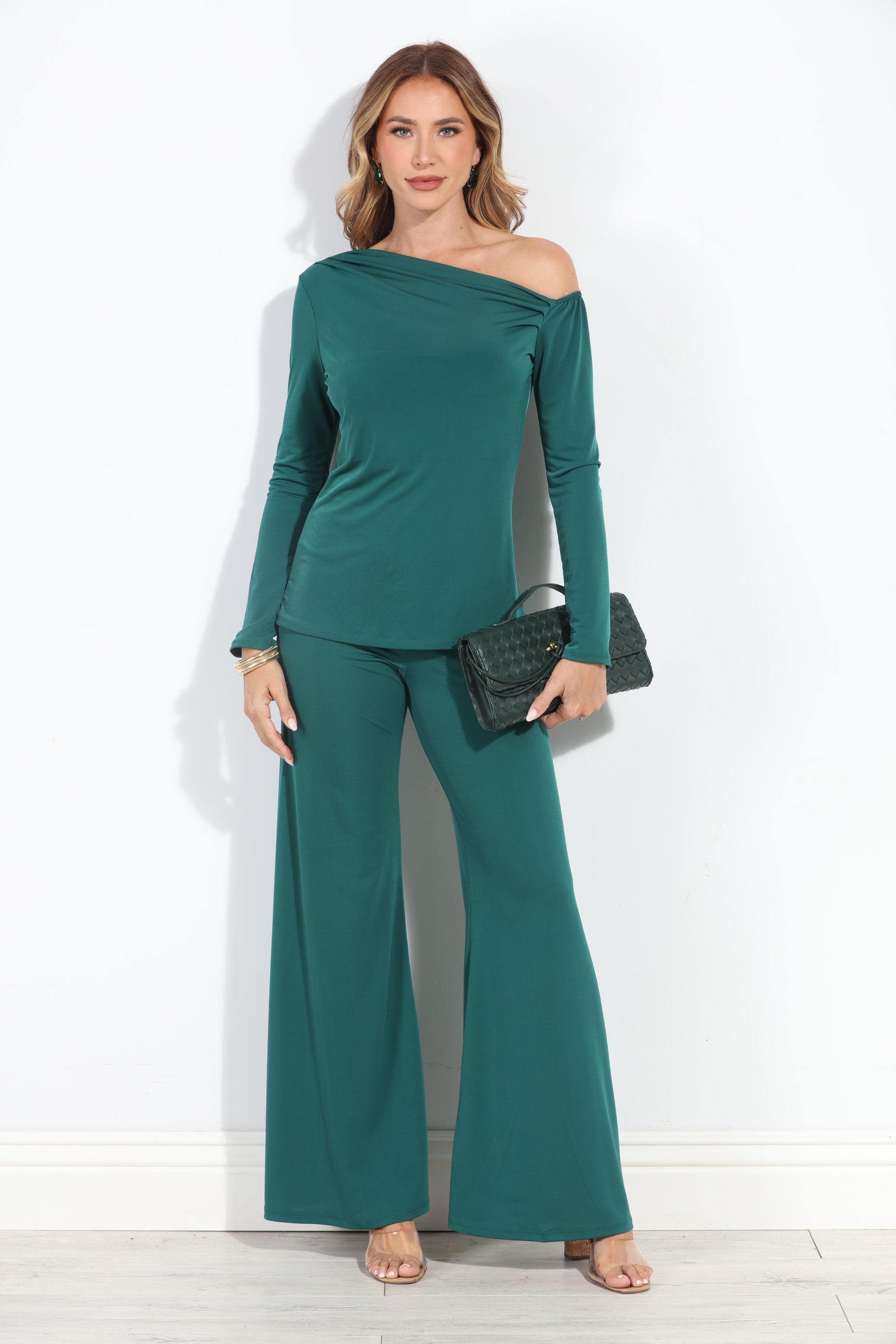 Hunter Green Asymmetrical Long Sleeve Top-BEST SELLER