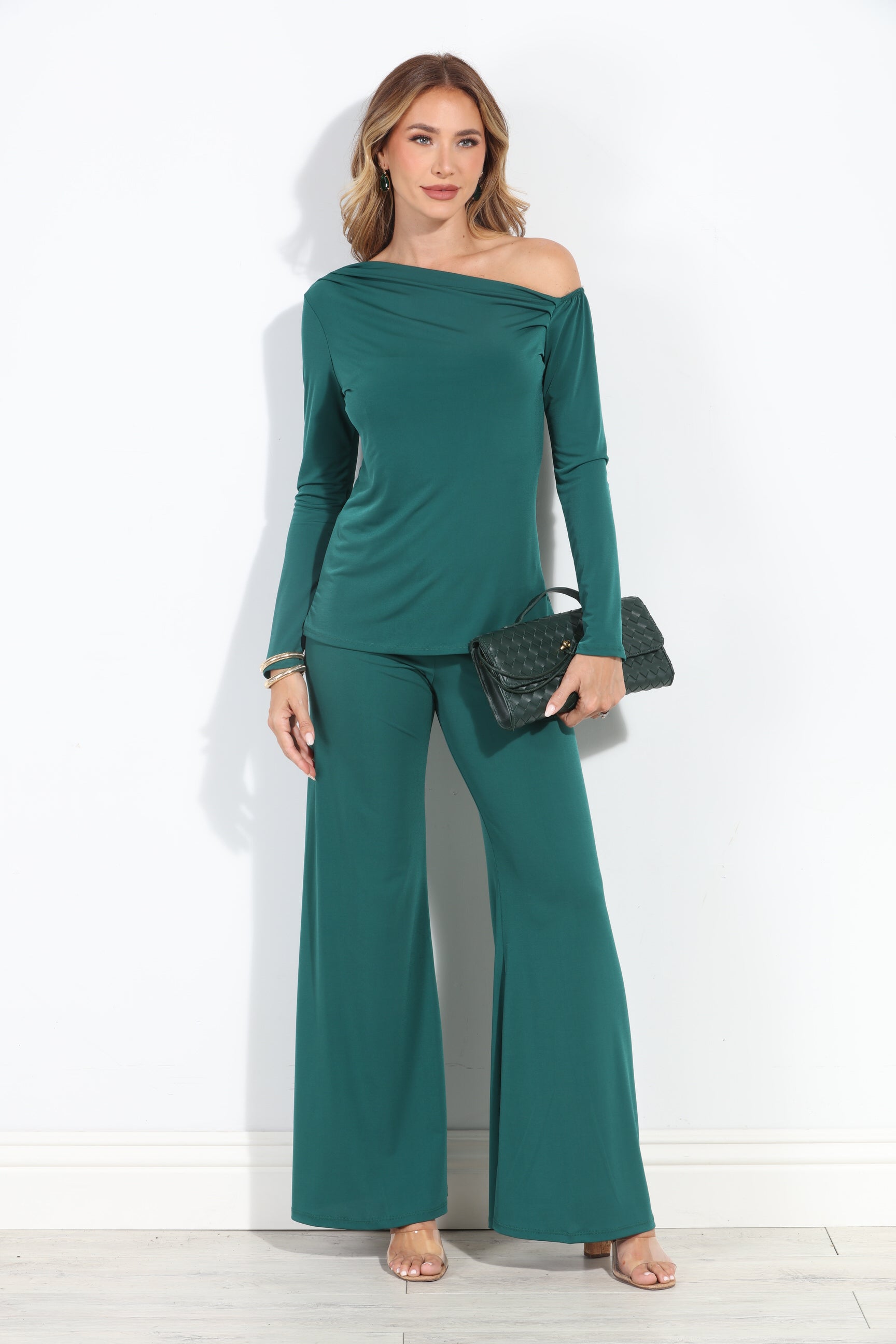 Hunter Green Stretch Flare Leg Pants-BEST SELLER