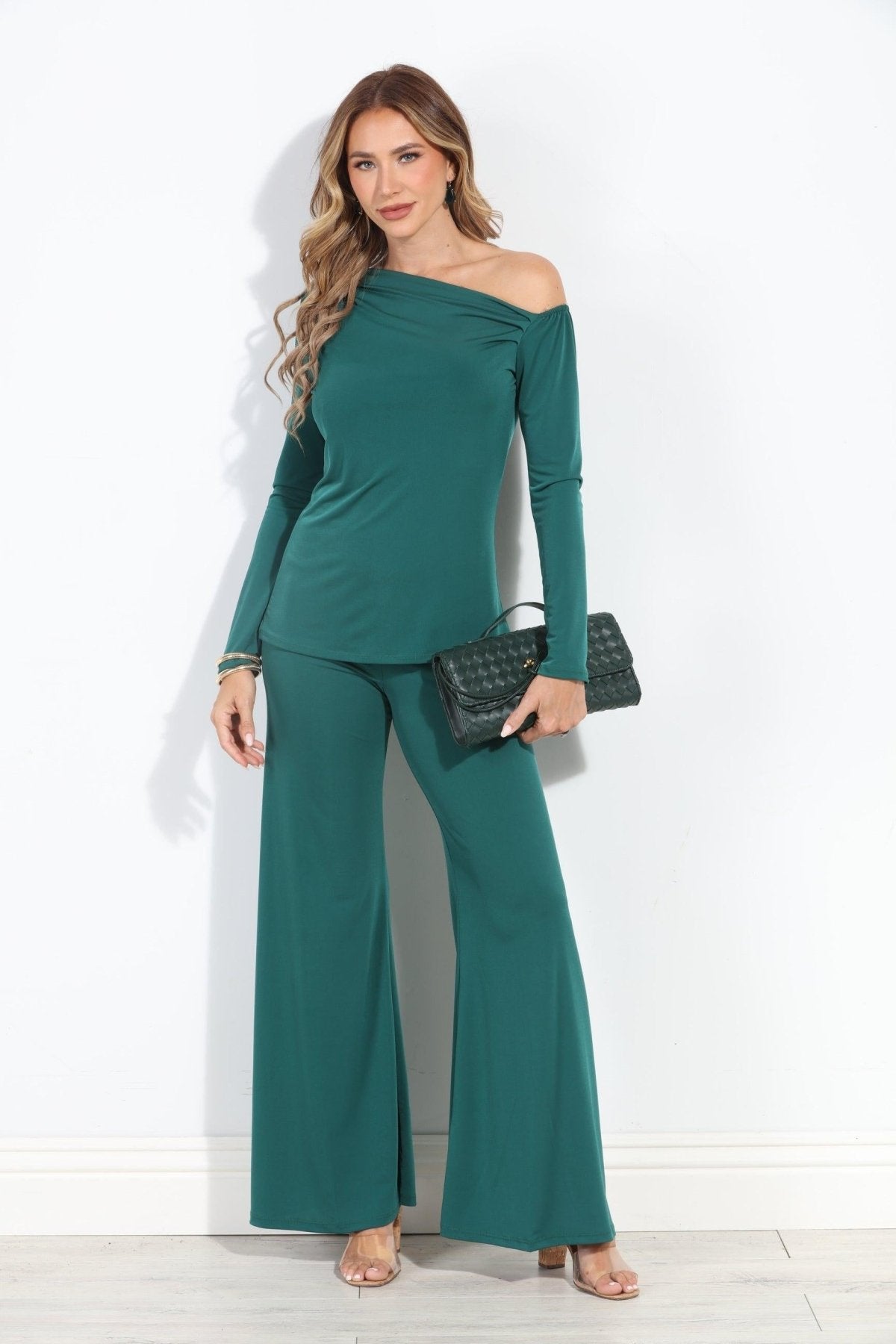 Hunter Green Stretch Wide  Leg Pants-BEST SELLER