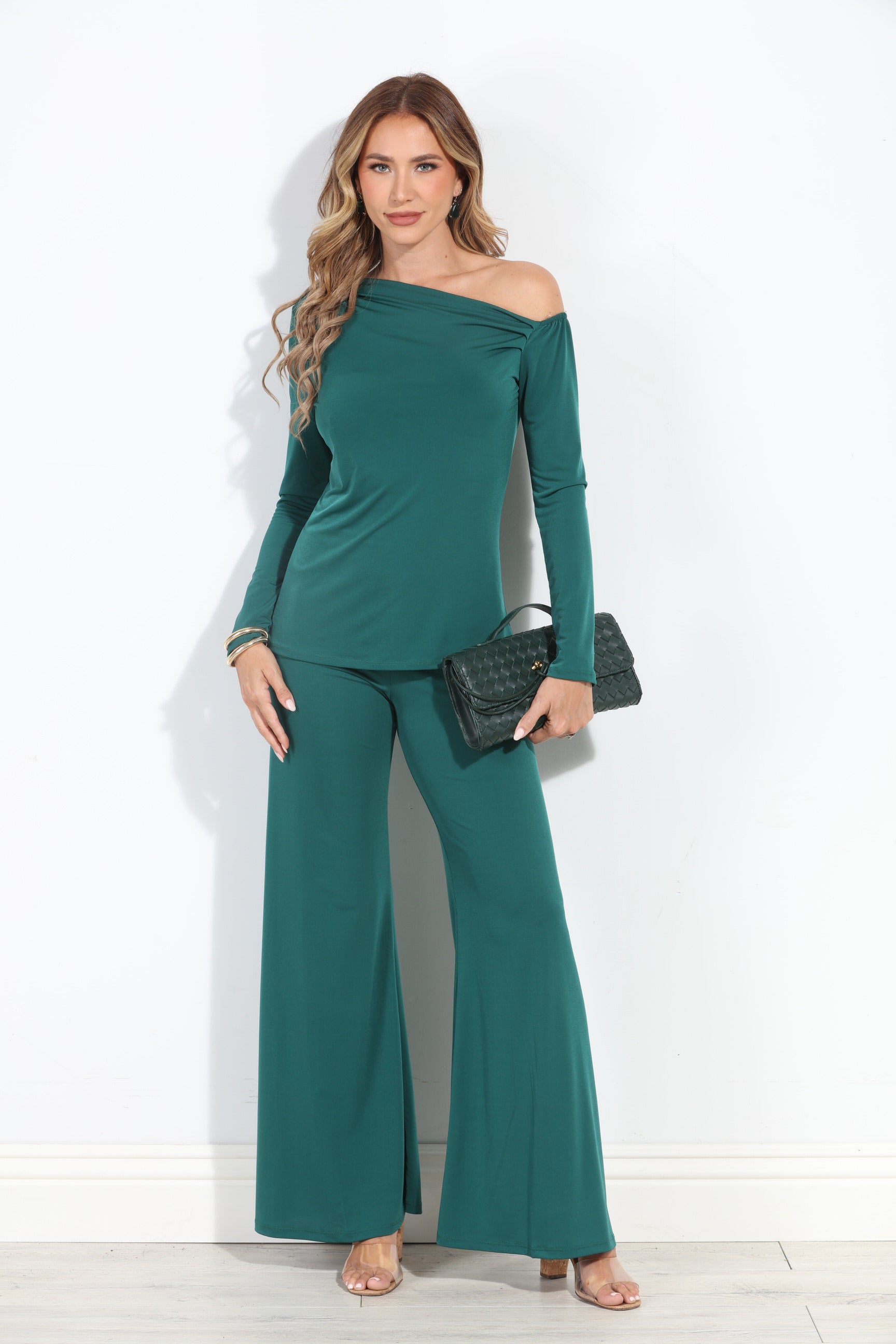 Hunter Green Stretch Flare Leg Pants-BEST SELLER