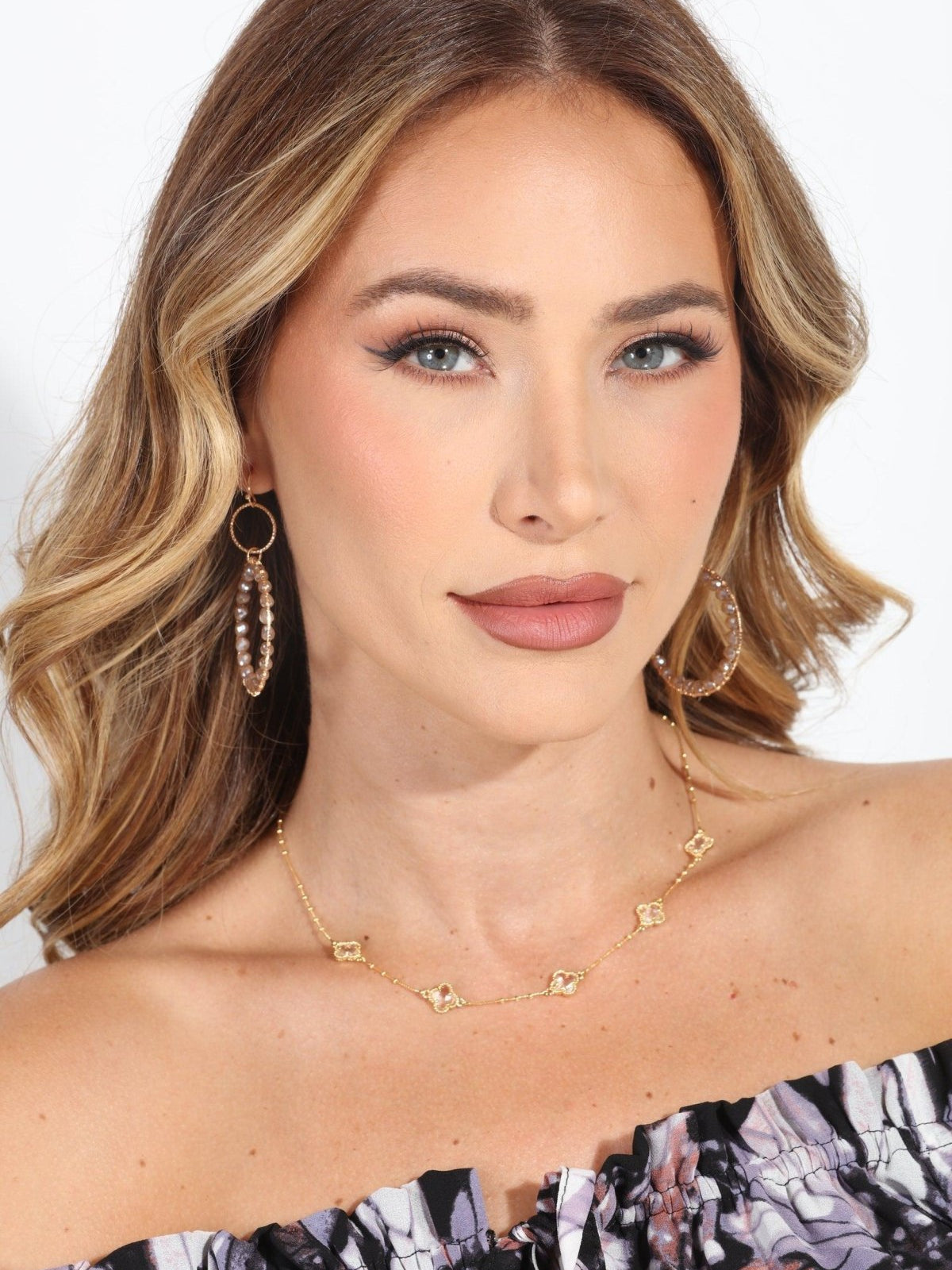 Mauve Double Hoop Drop Down Earrings