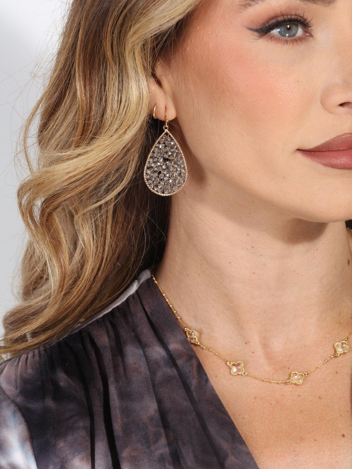 Grey Sparkle Teardrop Earrings