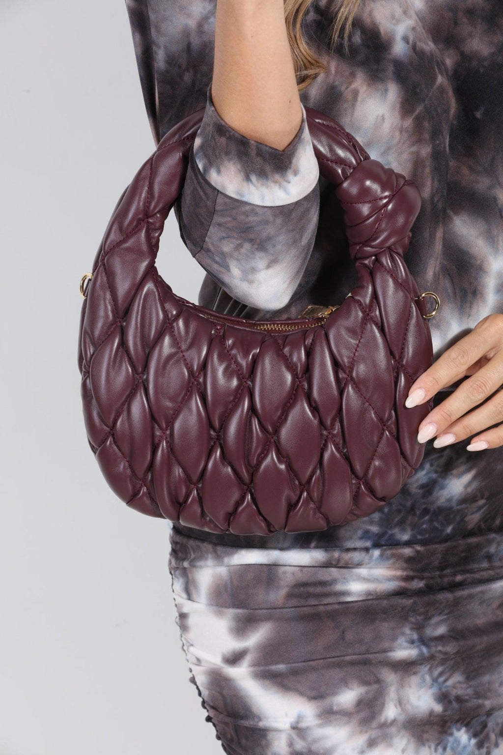 Burgundy Quilted Crescent Shoulder Bag-FINAL SALE