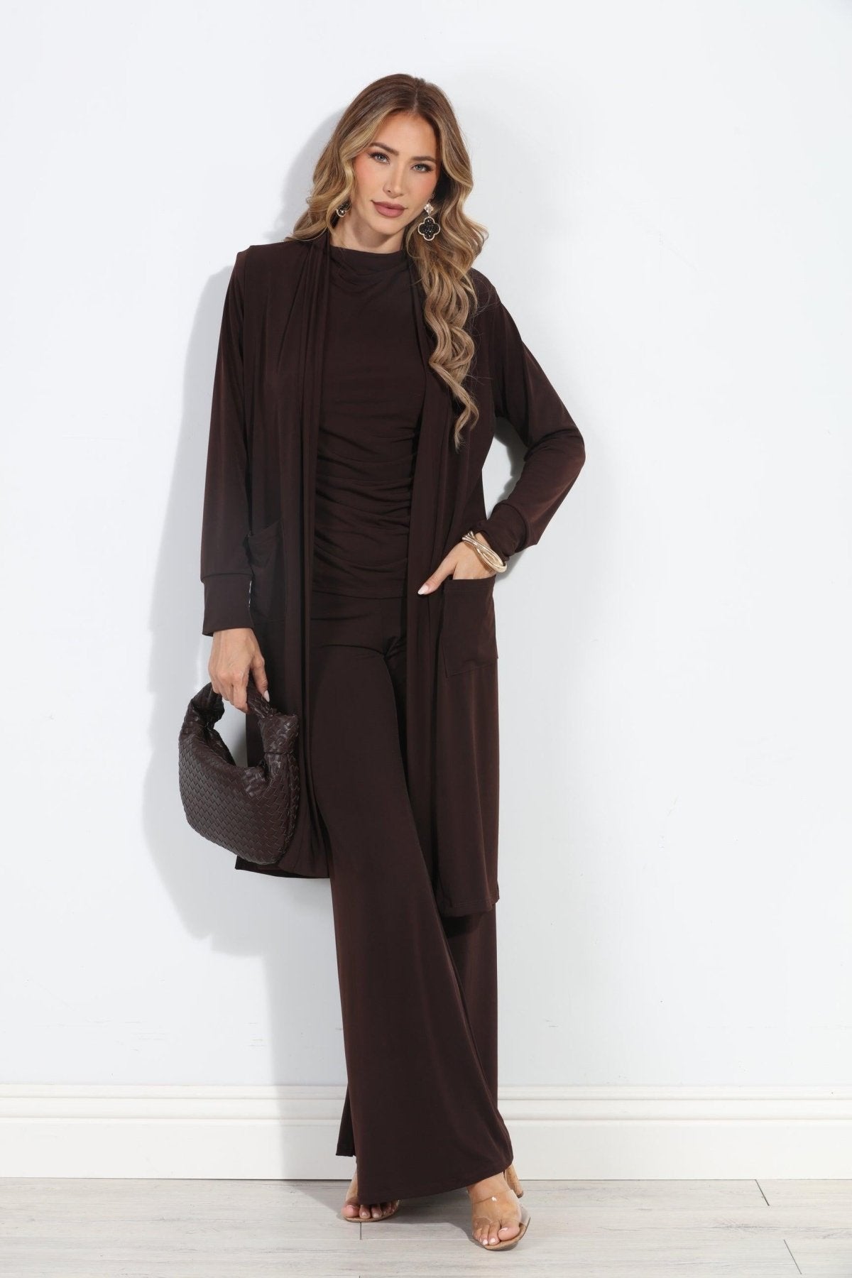 Chocolate Stretch Wide Leg Pants-BEST SELLER