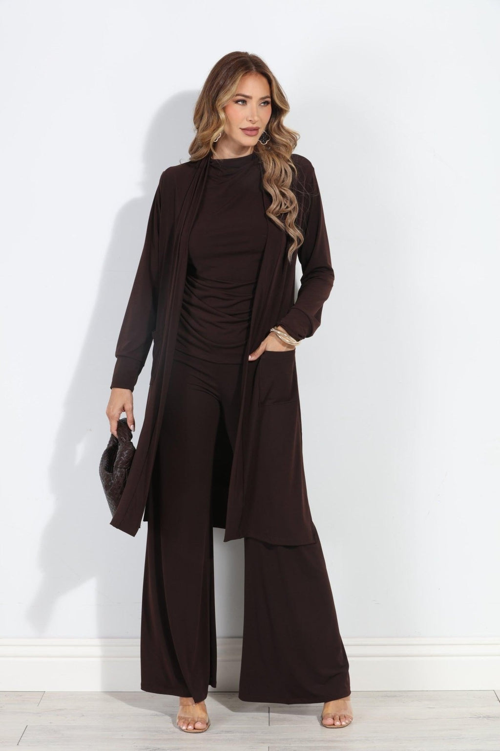 Chocolate Stretch Wide Leg Pants-BEST SELLER