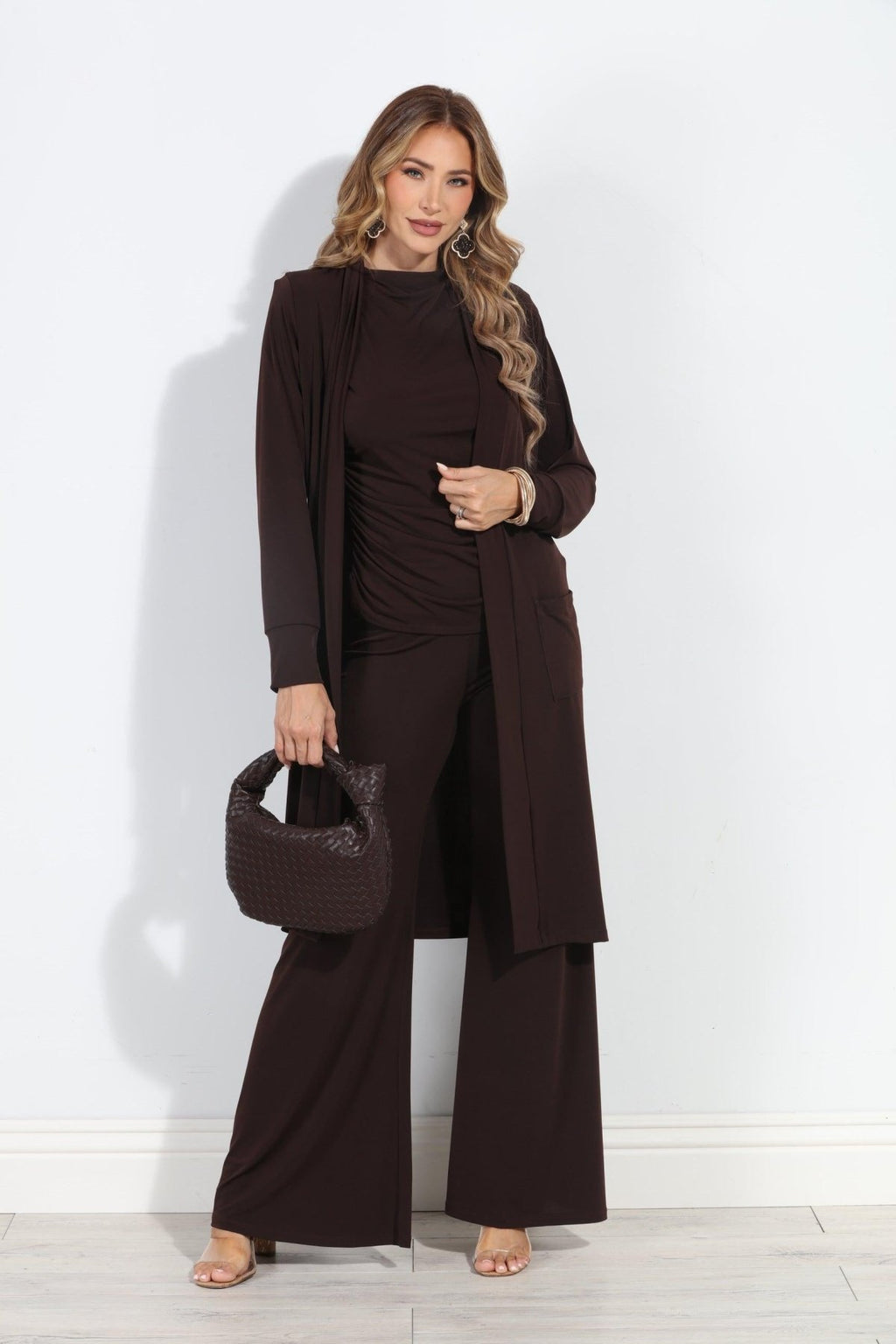 Chocolate Stretch Wide Leg Pants-BEST SELLER
