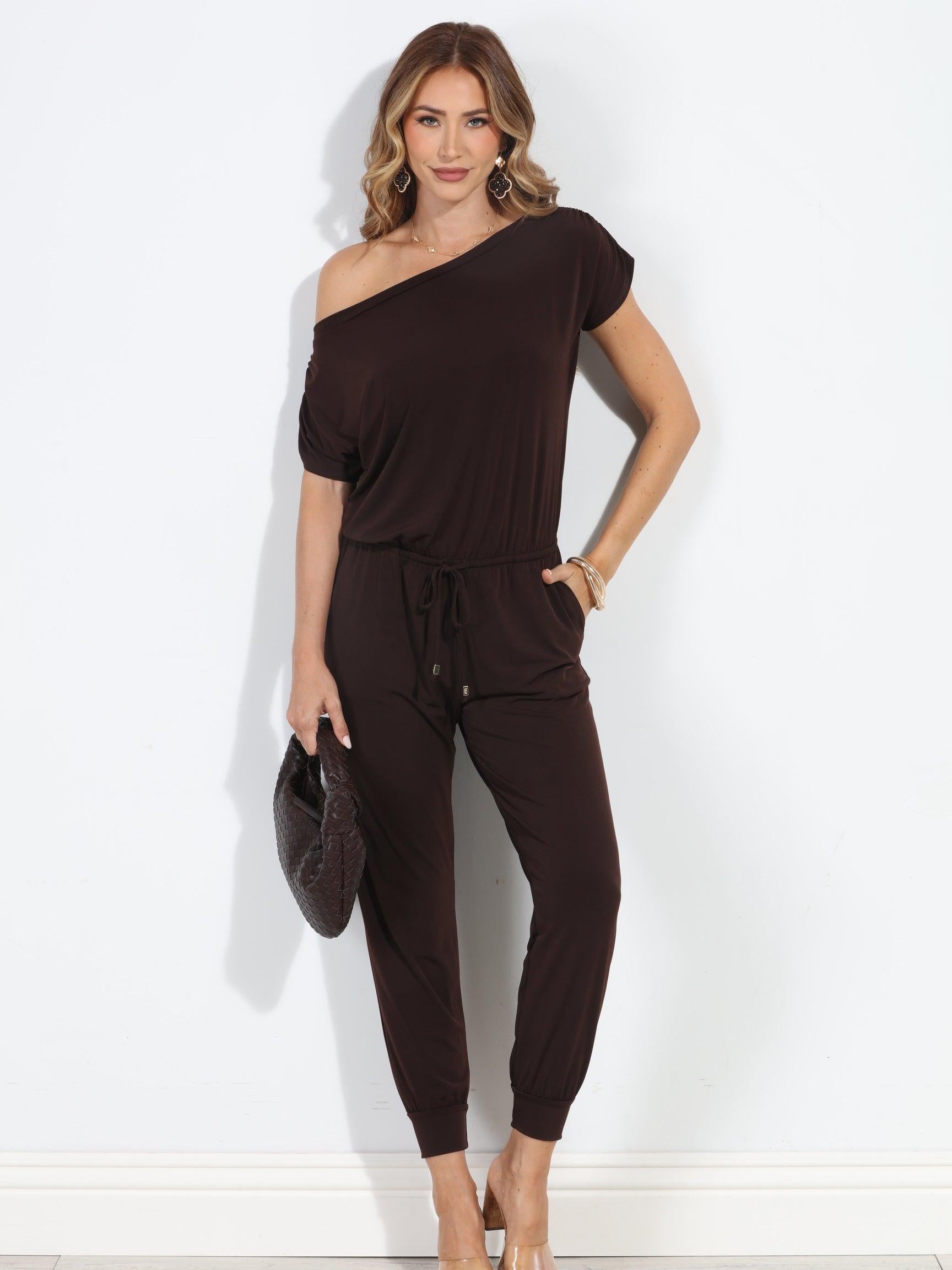 Chocolate ITY Short Sleeve Jumpsuit-BEST SELLER