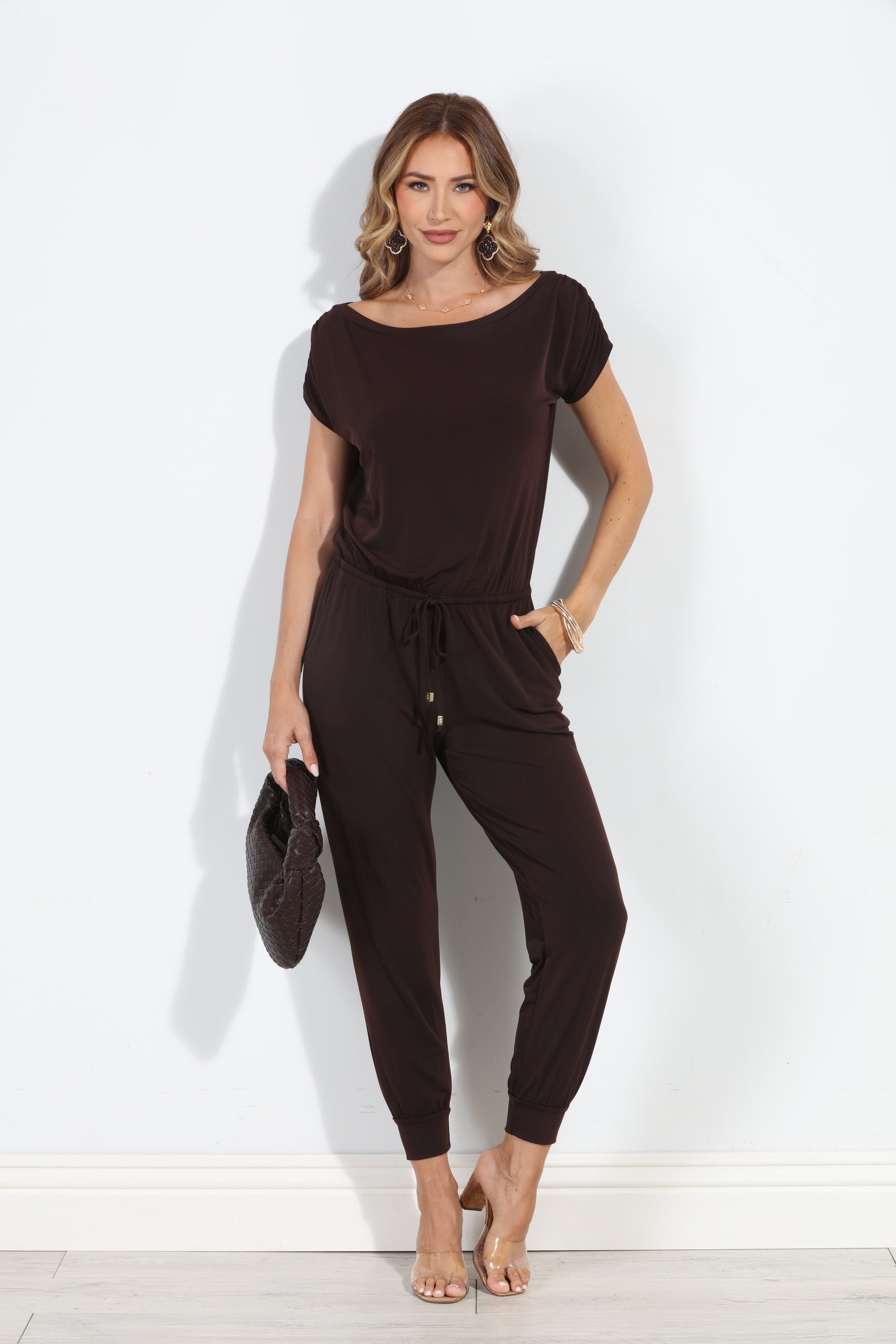 Chocolate ITY Short Sleeve Jumpsuit-BEST SELLER