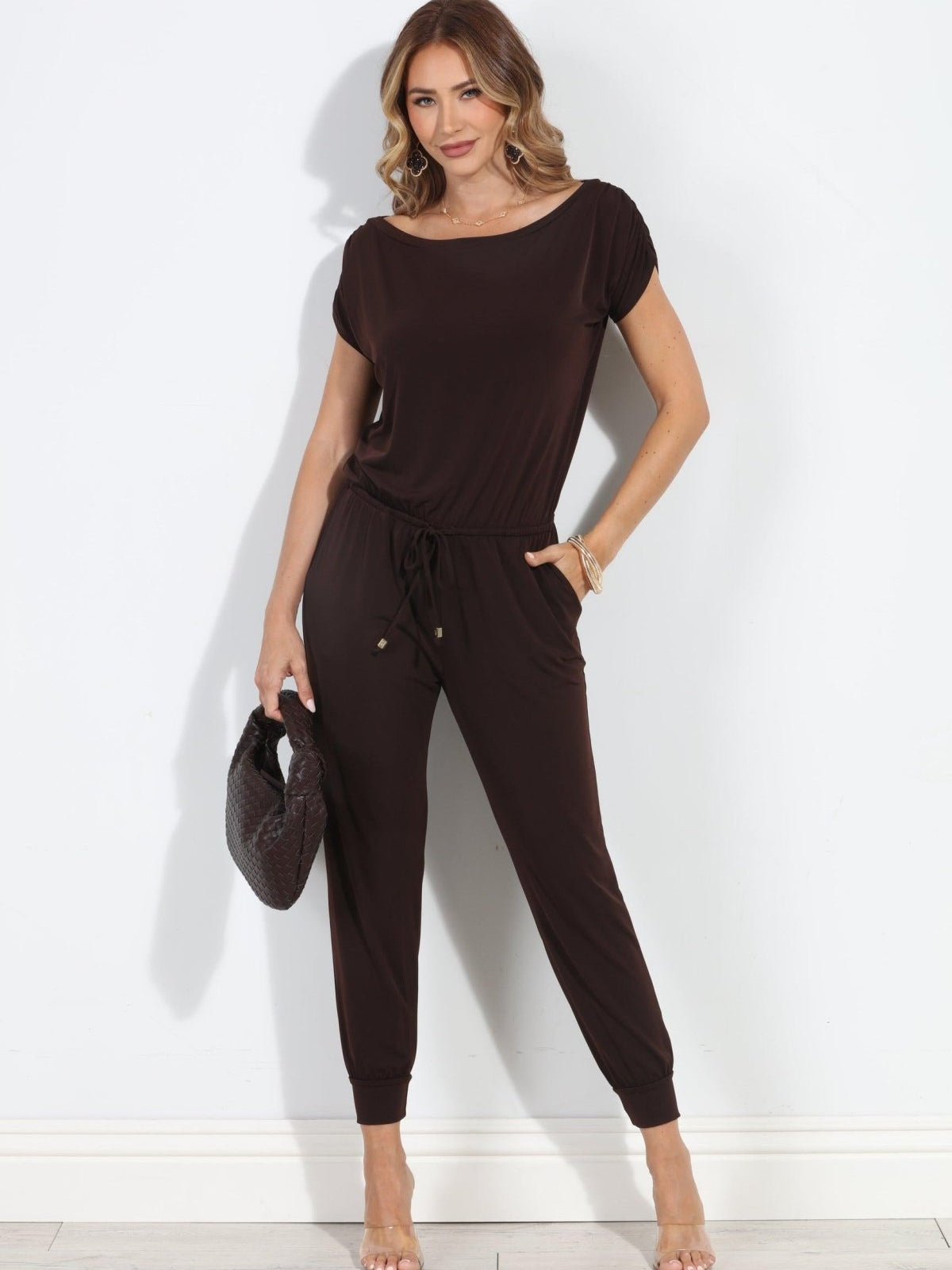 Chocolate ITY Off The Shoulder Jumpsuit-BEST SELLER