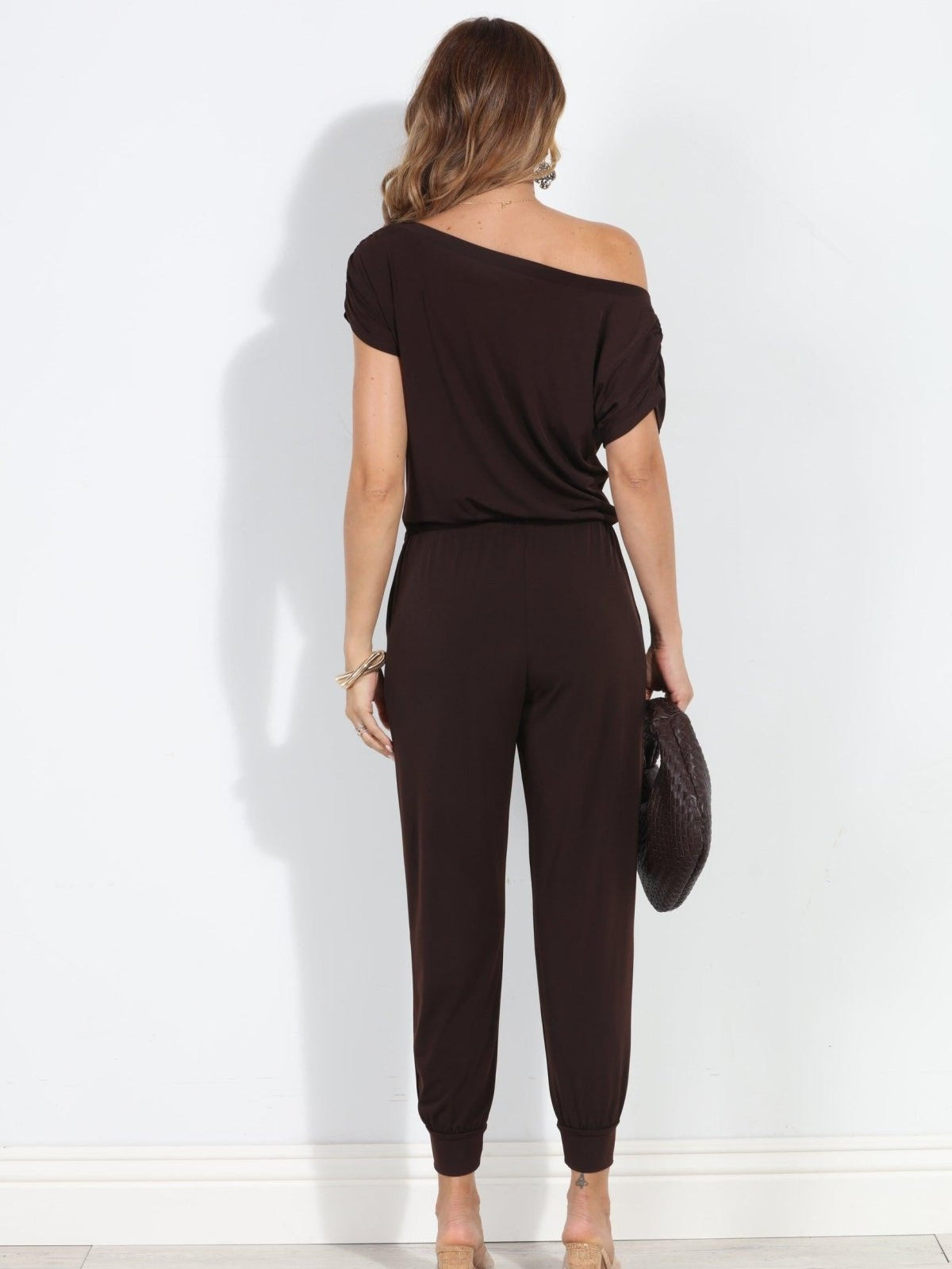Chocolate ITY Off The Shoulder Jumpsuit-BEST SELLER