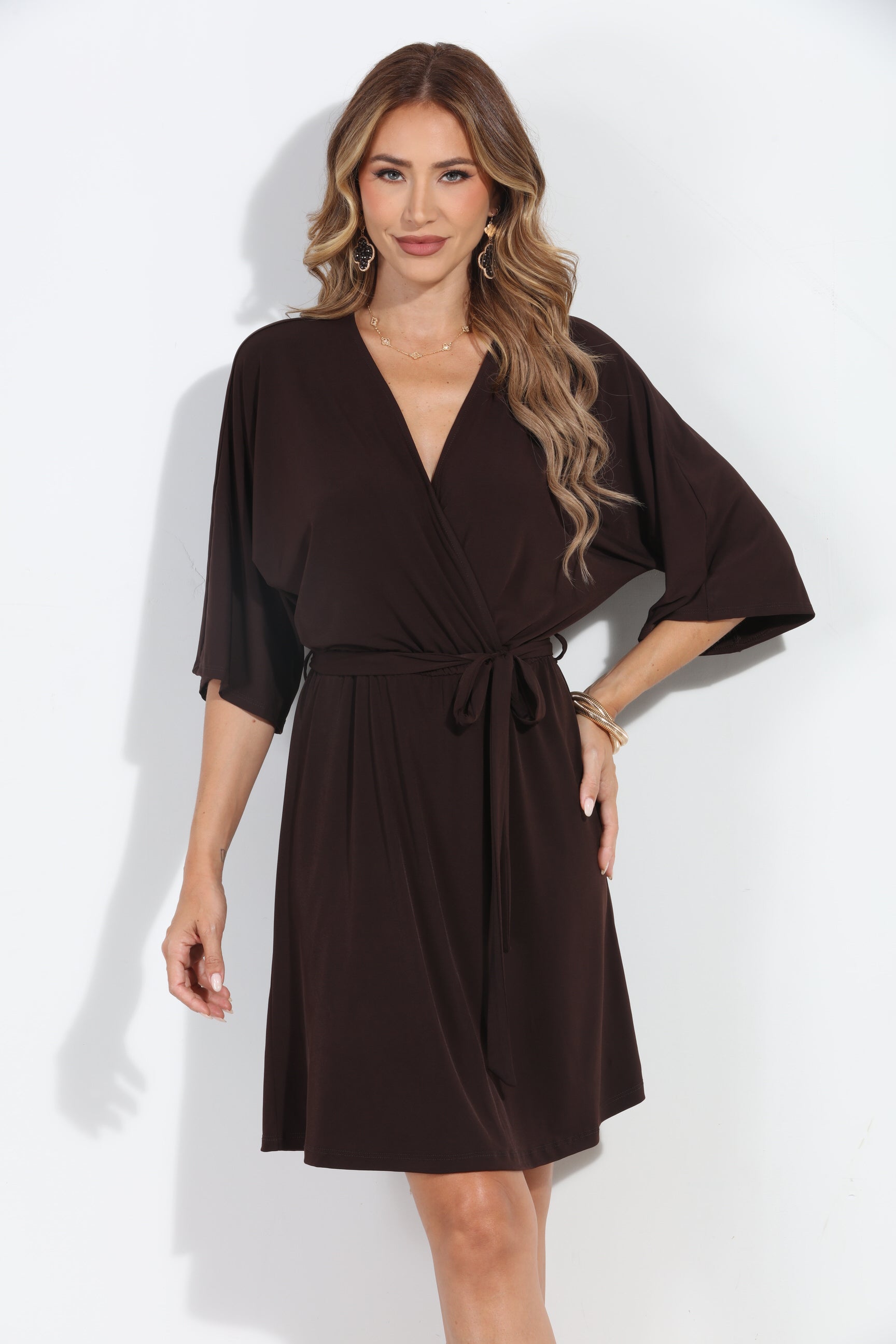 Chocolate Stretch Kimono Sleeve Dress-BEST SELLER