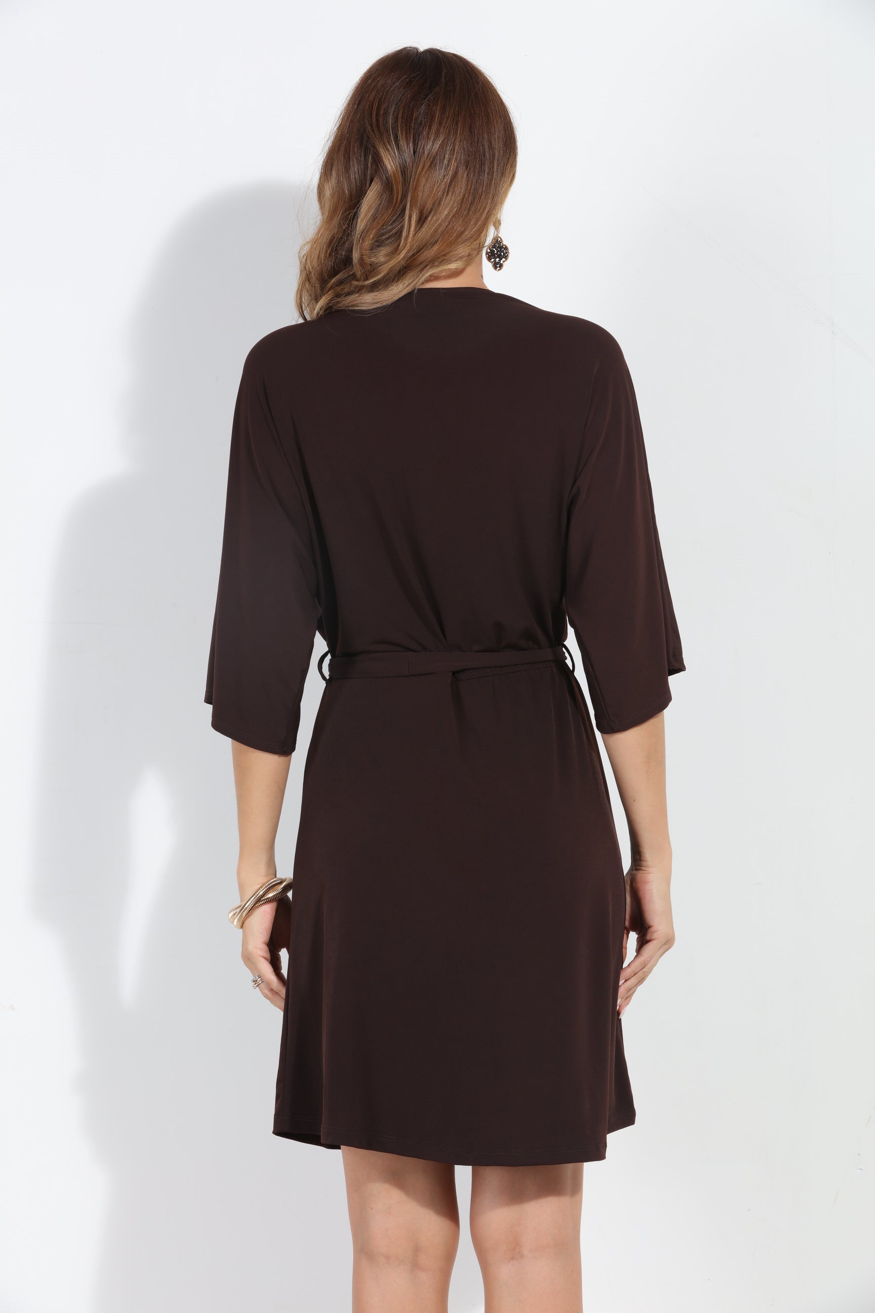 Chocolate Stretch Kimono Sleeve Dress-BEST SELLER