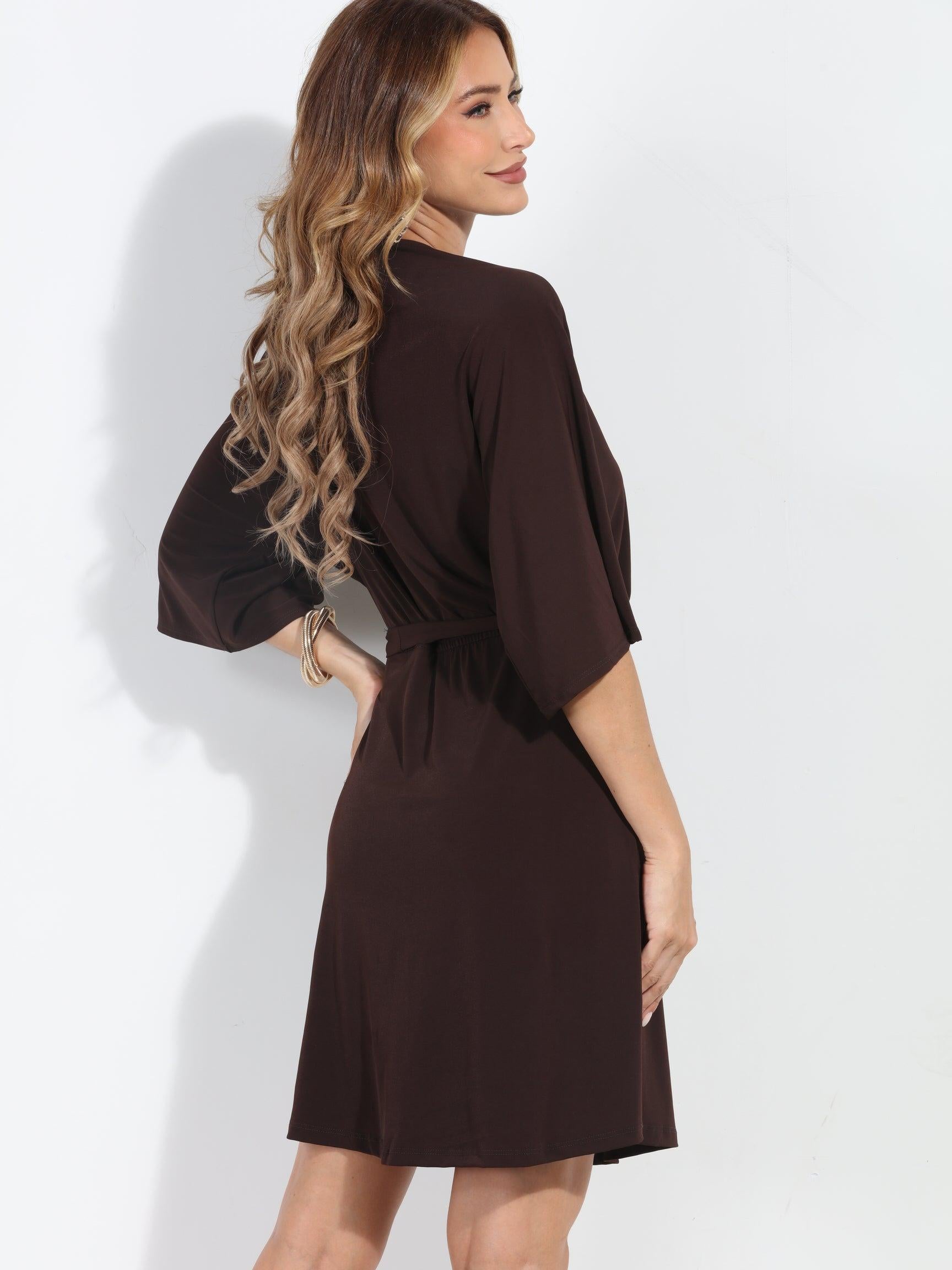 Chocolate Stretch Kimono Sleeve Dress-BEST SELLER