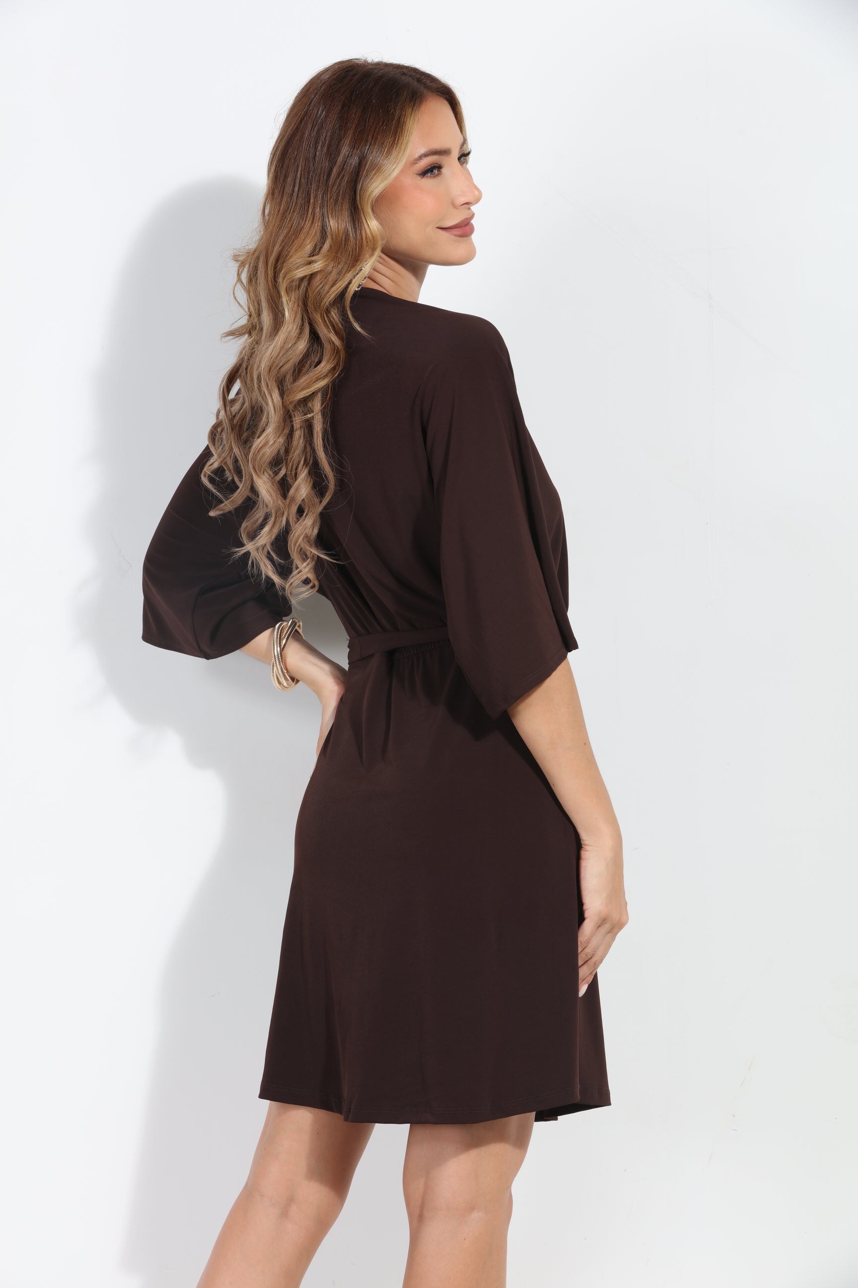 Chocolate Stretch Kimono Sleeve Dress-BEST SELLER