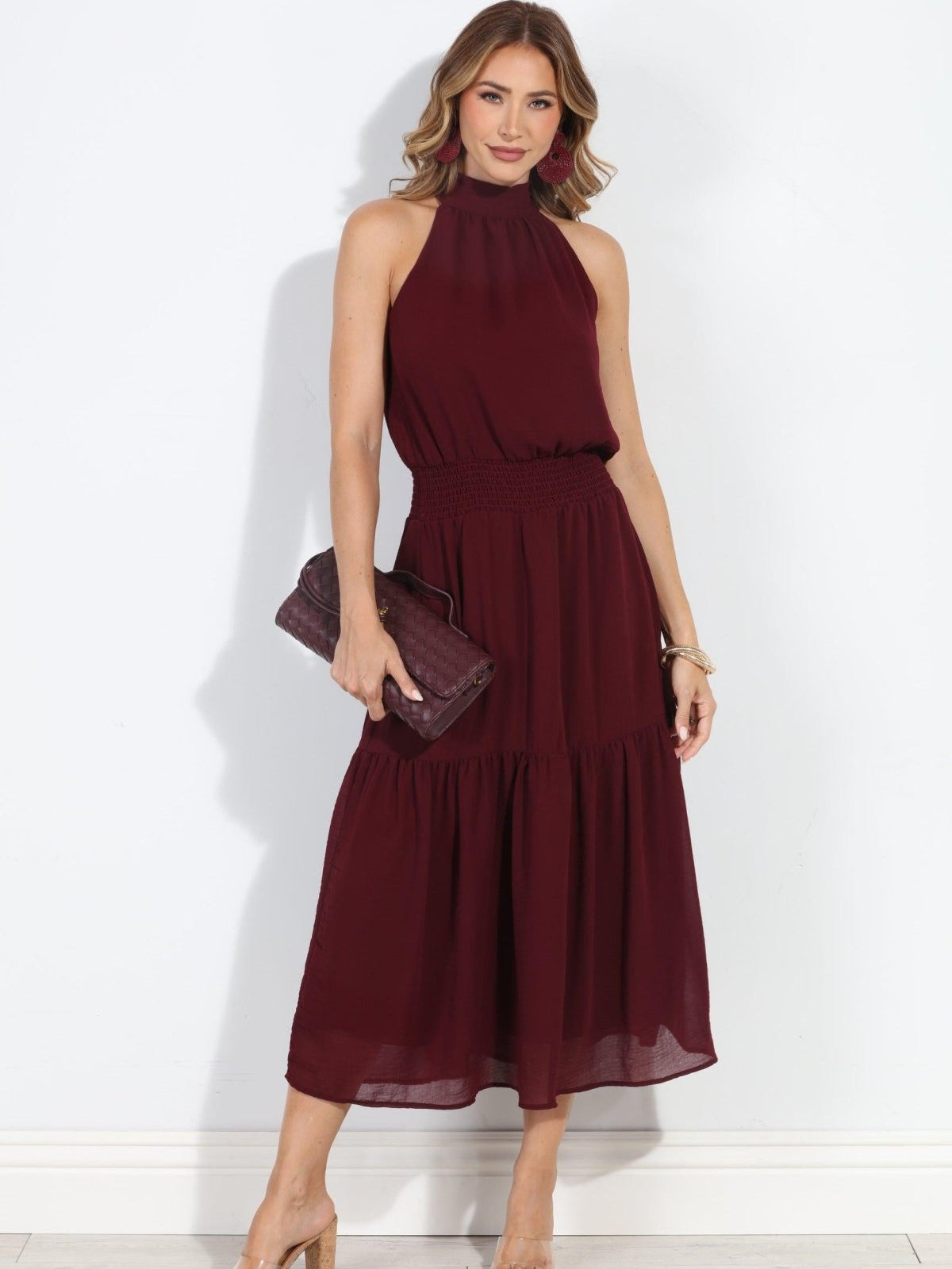 Burgundy Chiffon Halter Maxi-BEST SELLER