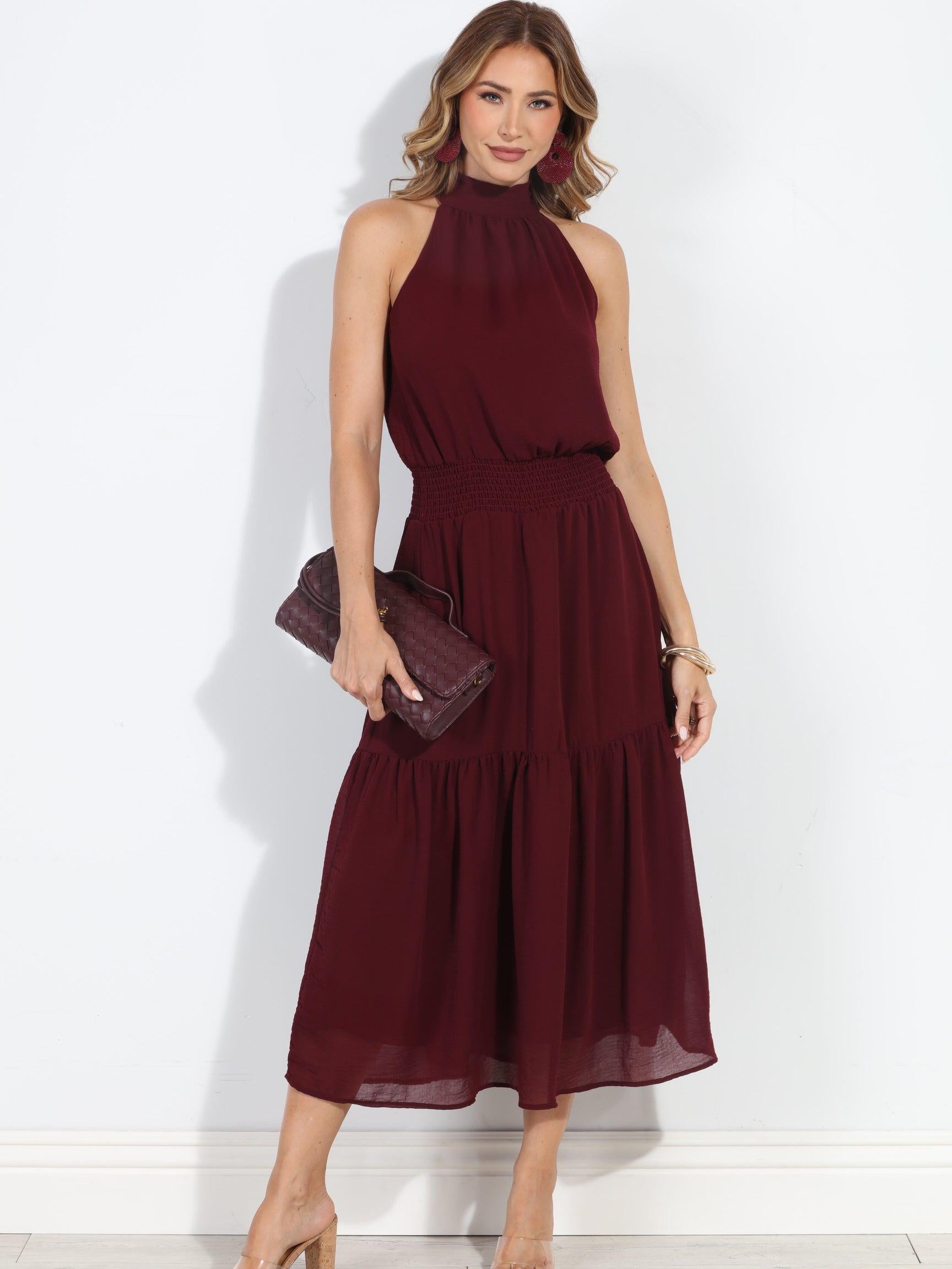 Burgundy Chiffon Halter Maxi-BEST SELLER