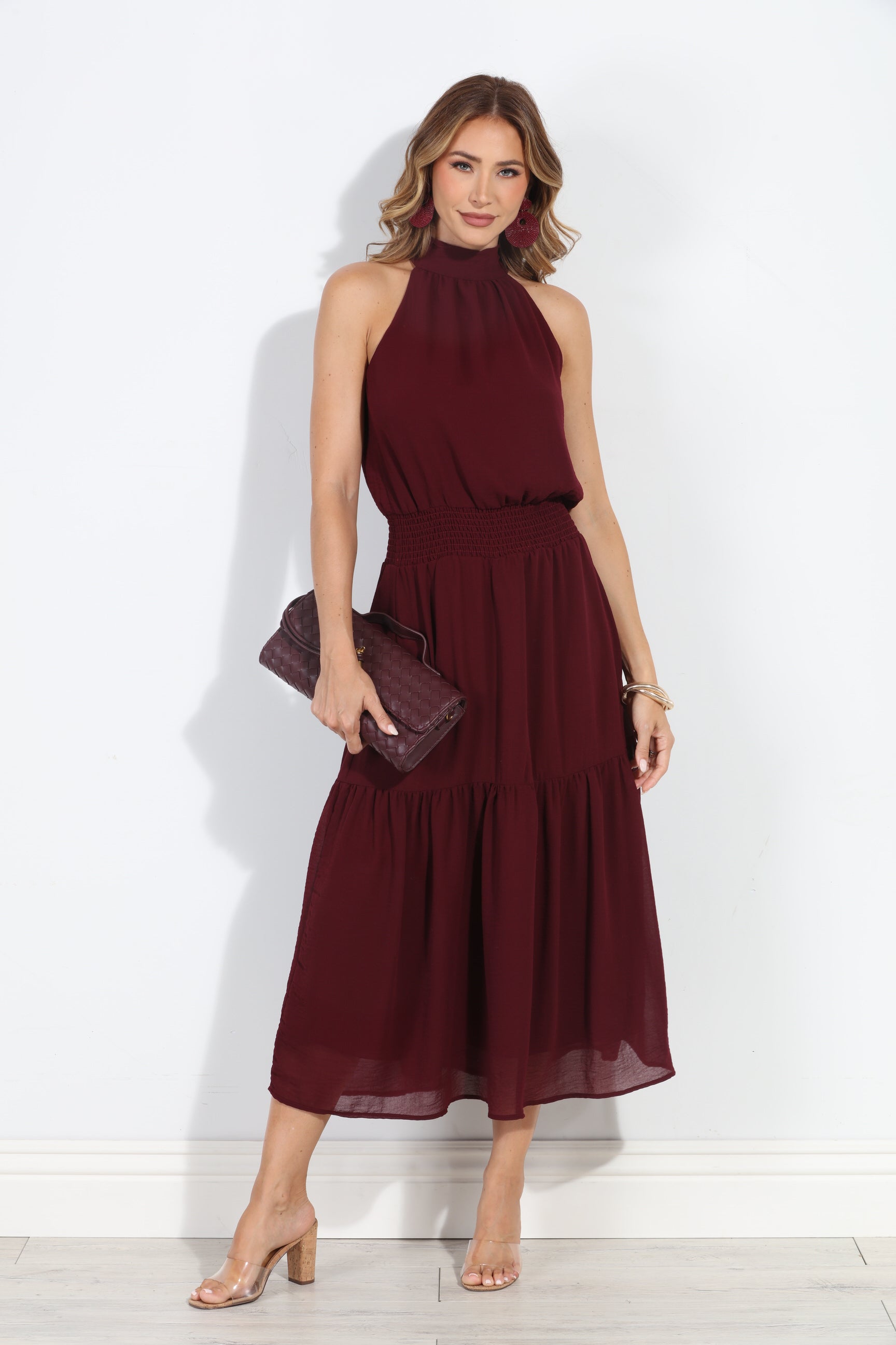 Burgundy Chiffon Halter Maxi-BEST SELLER