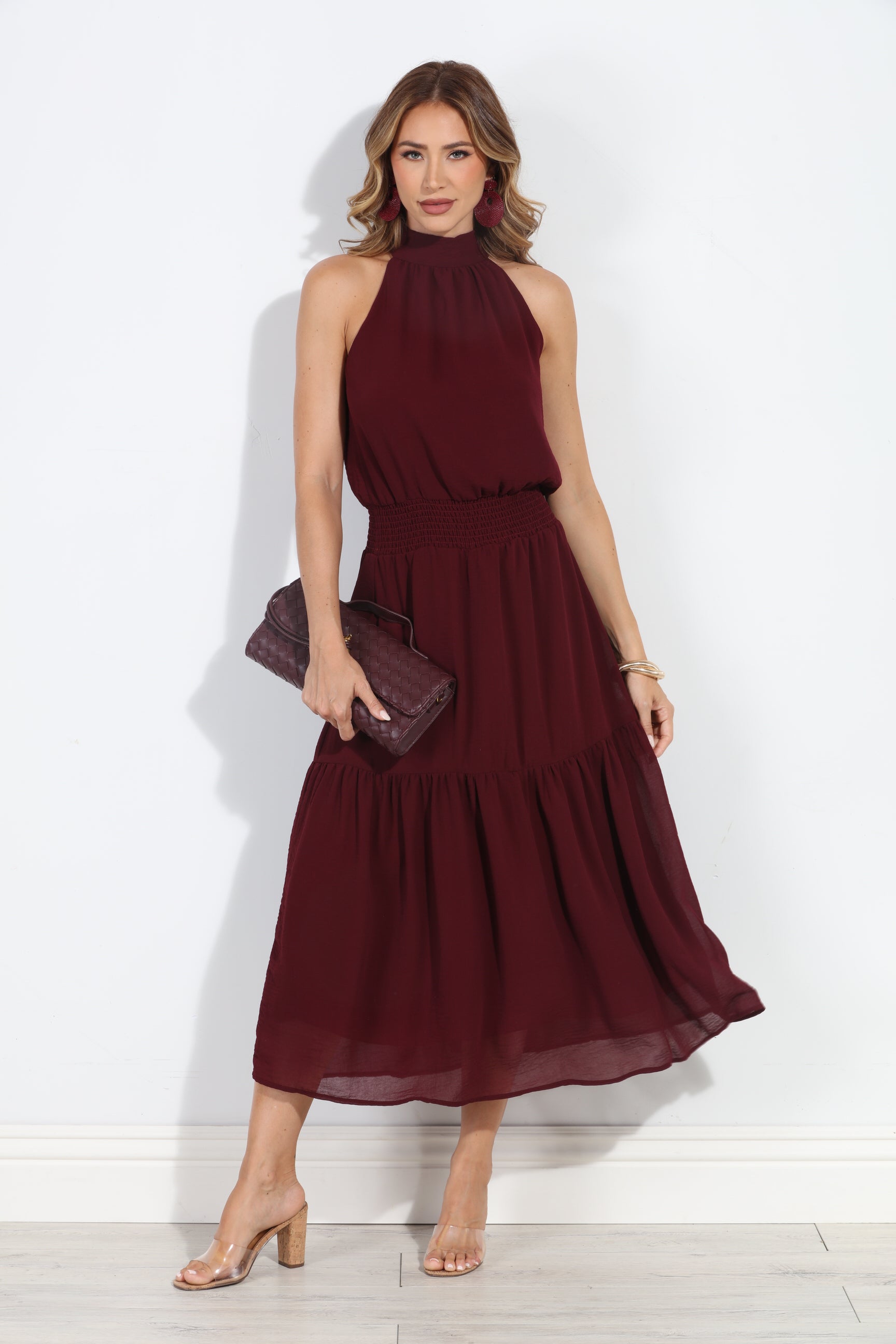 Burgundy Chiffon Halter Maxi-BEST SELLER